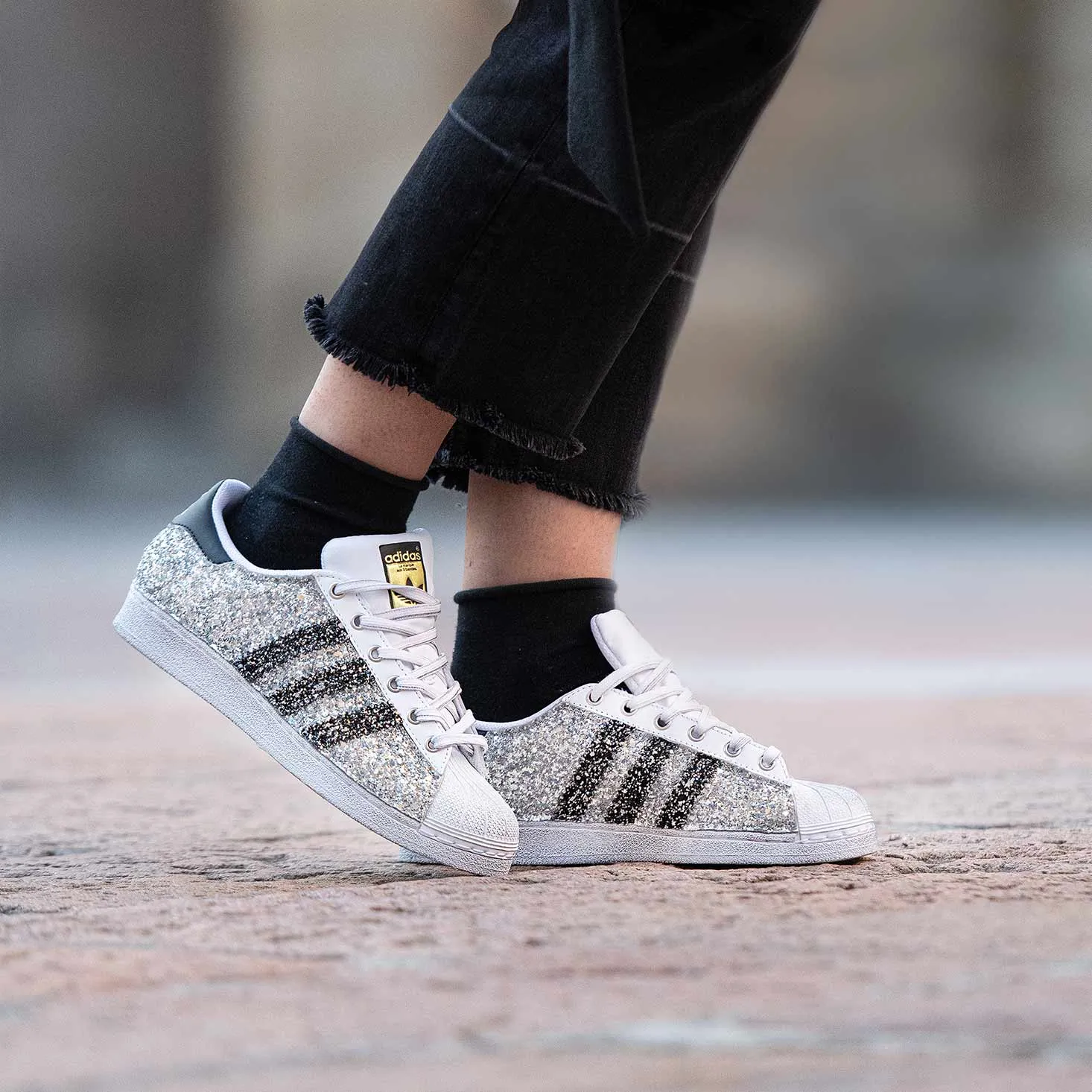 Adidas Superstar Glitter Argento e Nero