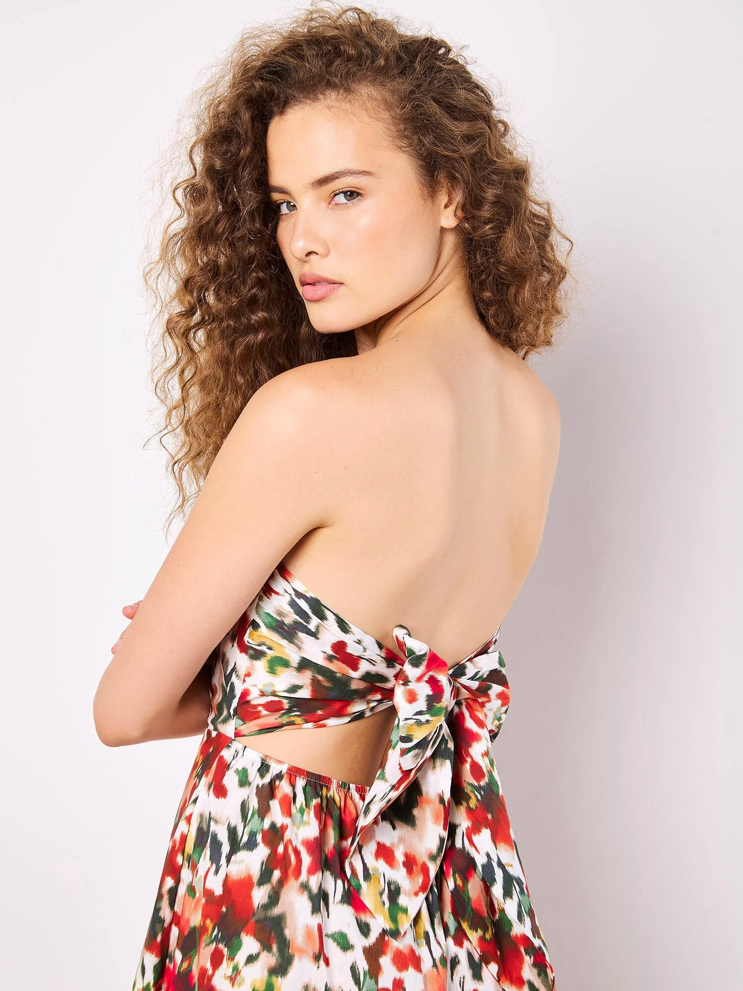 Apricot Women's Sleeveless Blurred Ikat Tie-back Palazzo Jumpsuit - Red