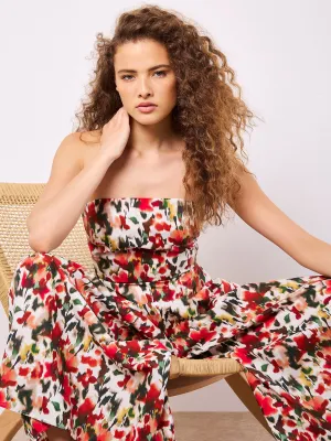 Apricot Women's Sleeveless Blurred Ikat Tie-back Palazzo Jumpsuit - Red