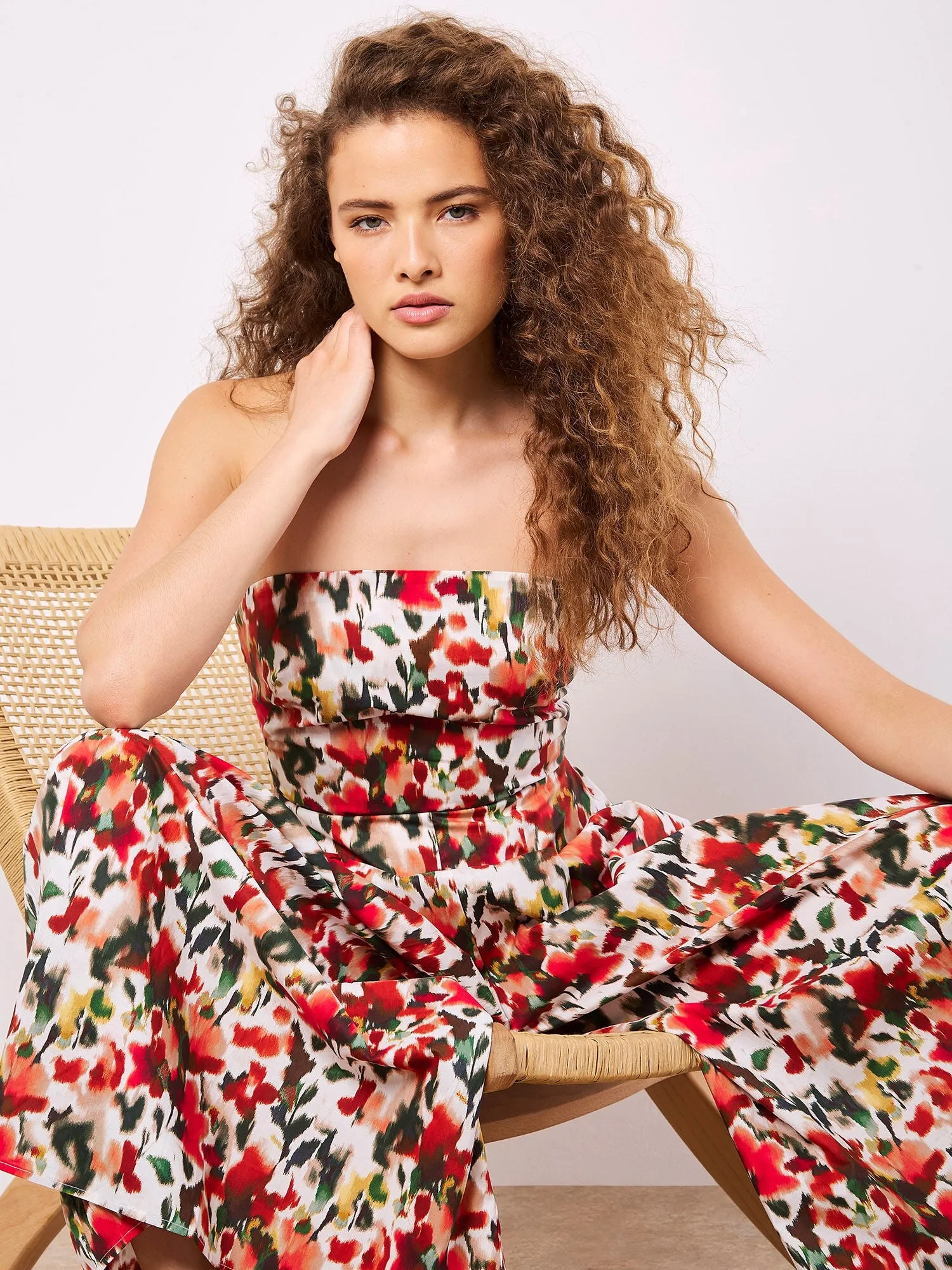 Apricot Women's Sleeveless Blurred Ikat Tie-back Palazzo Jumpsuit - Red