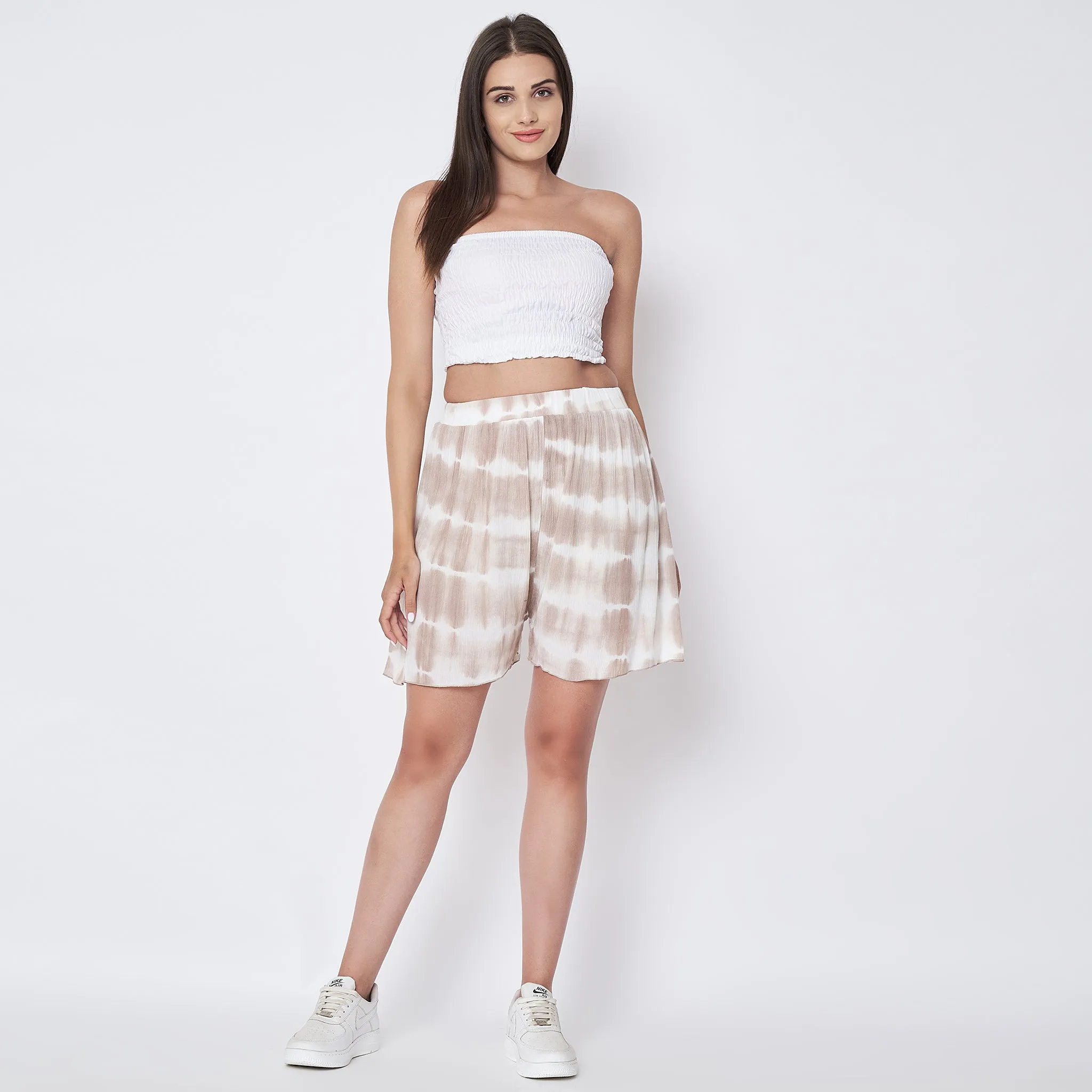 Beige Tie-Dye Shorts