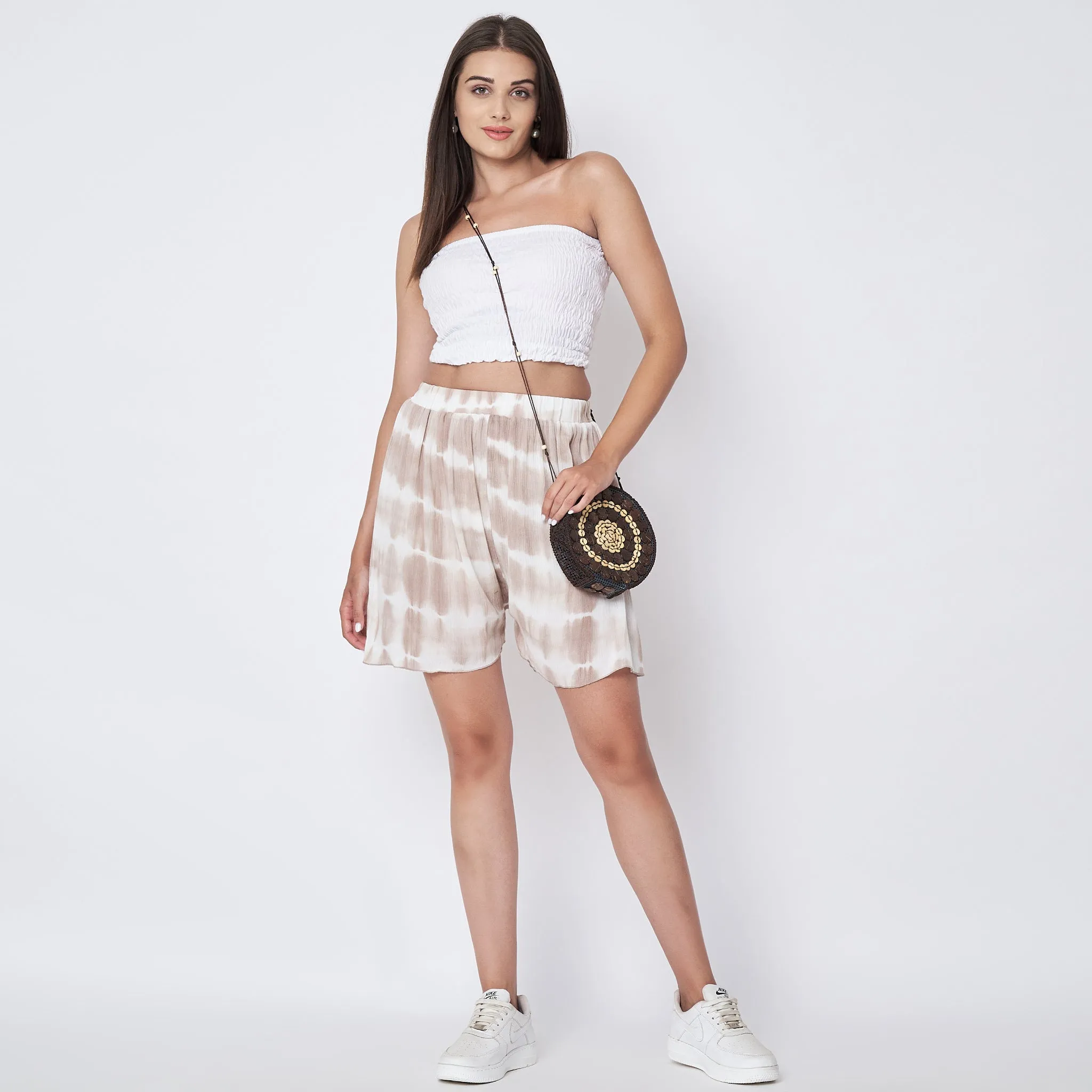 Beige Tie-Dye Shorts