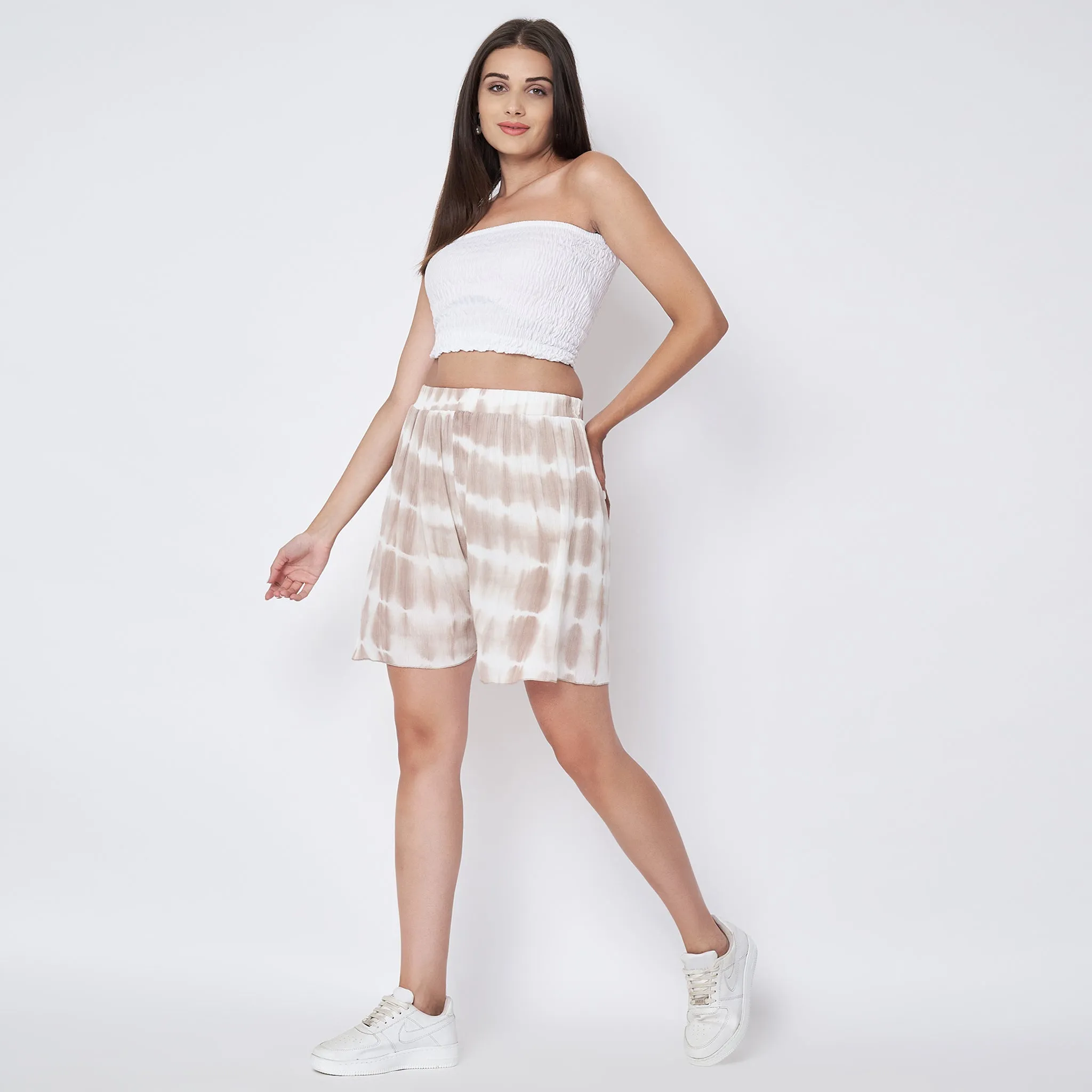 Beige Tie-Dye Shorts