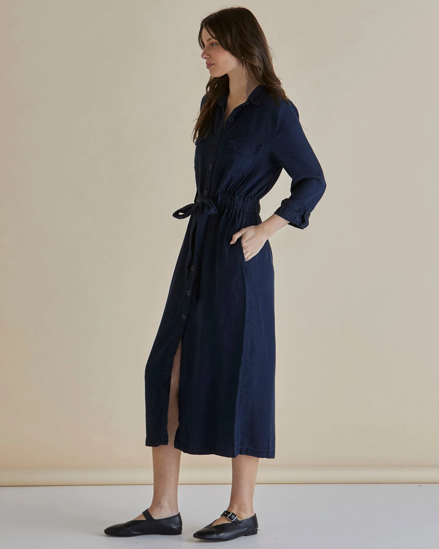 Betty Basic lyocell Shirt Dress BB8389 - Dark Vintage Blue