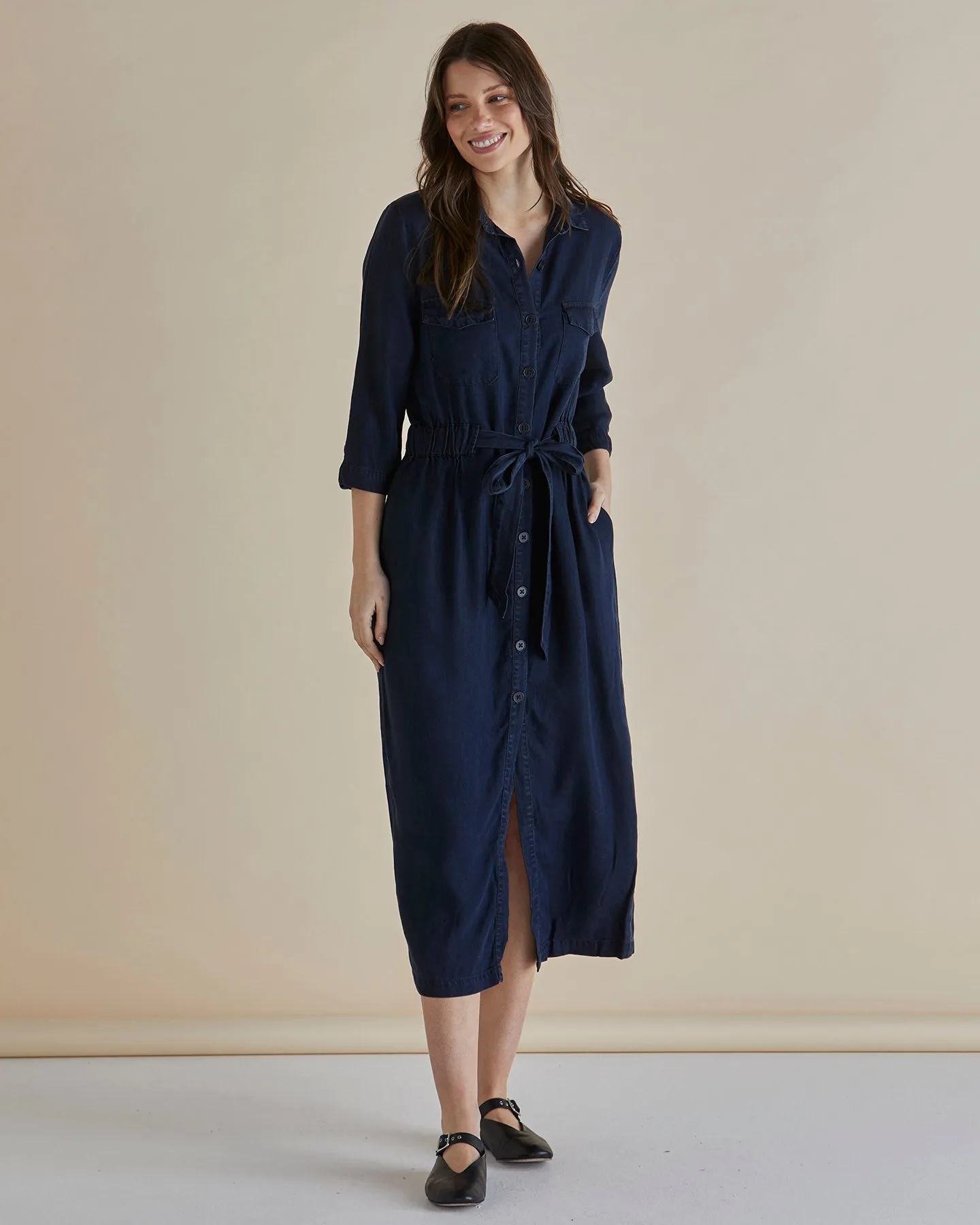Betty Basic lyocell Shirt Dress BB8389 - Dark Vintage Blue