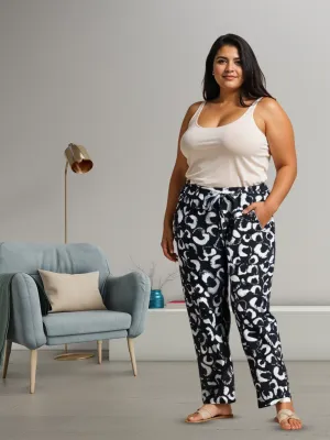 Black and White Palazzo Pants for Women with Elegant Abstract Prints