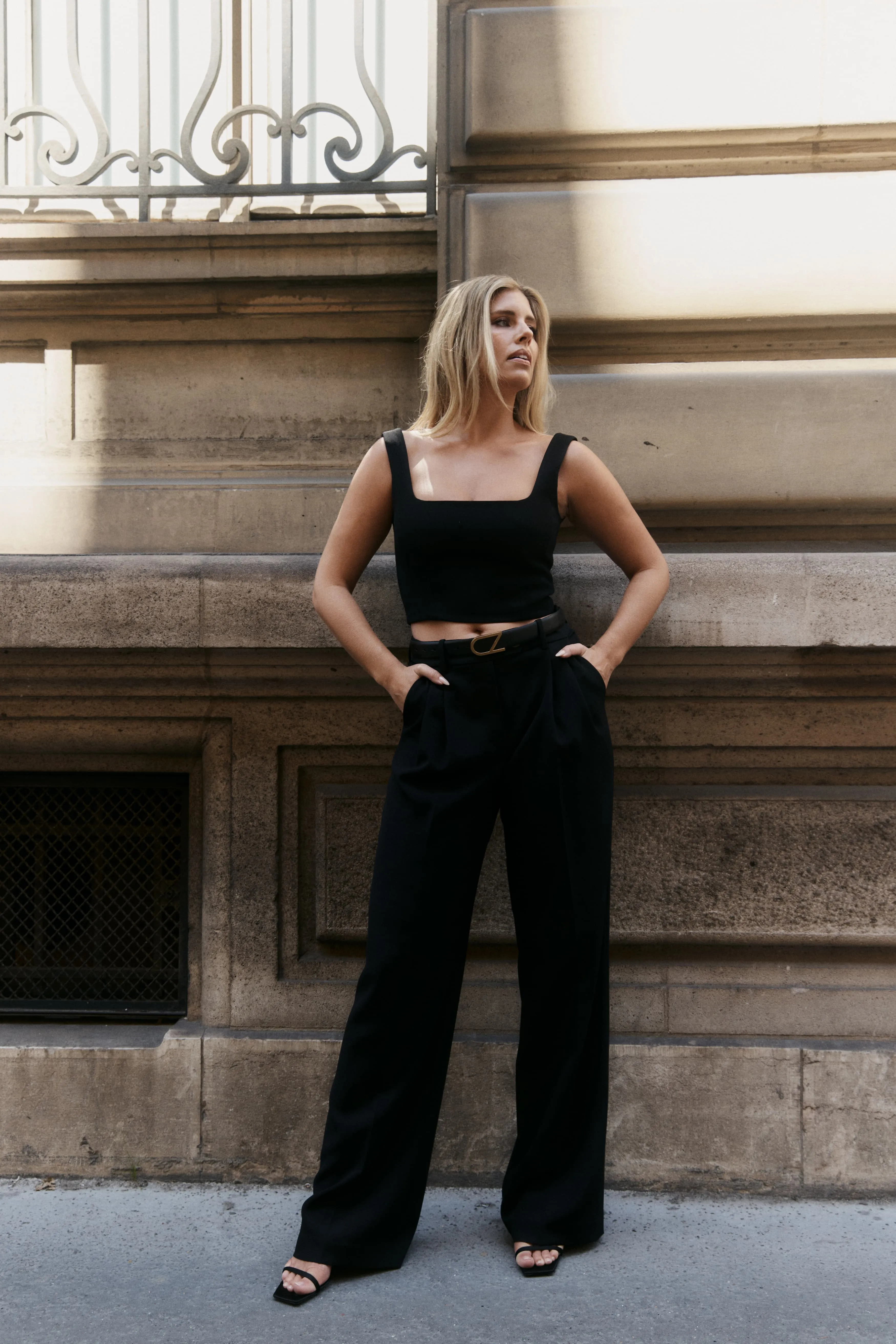BLACK CREPE WIDE LEG PANT