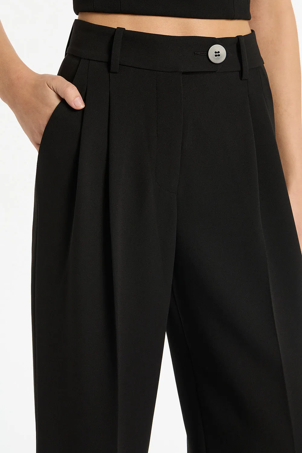 BLACK CREPE WIDE LEG PANT