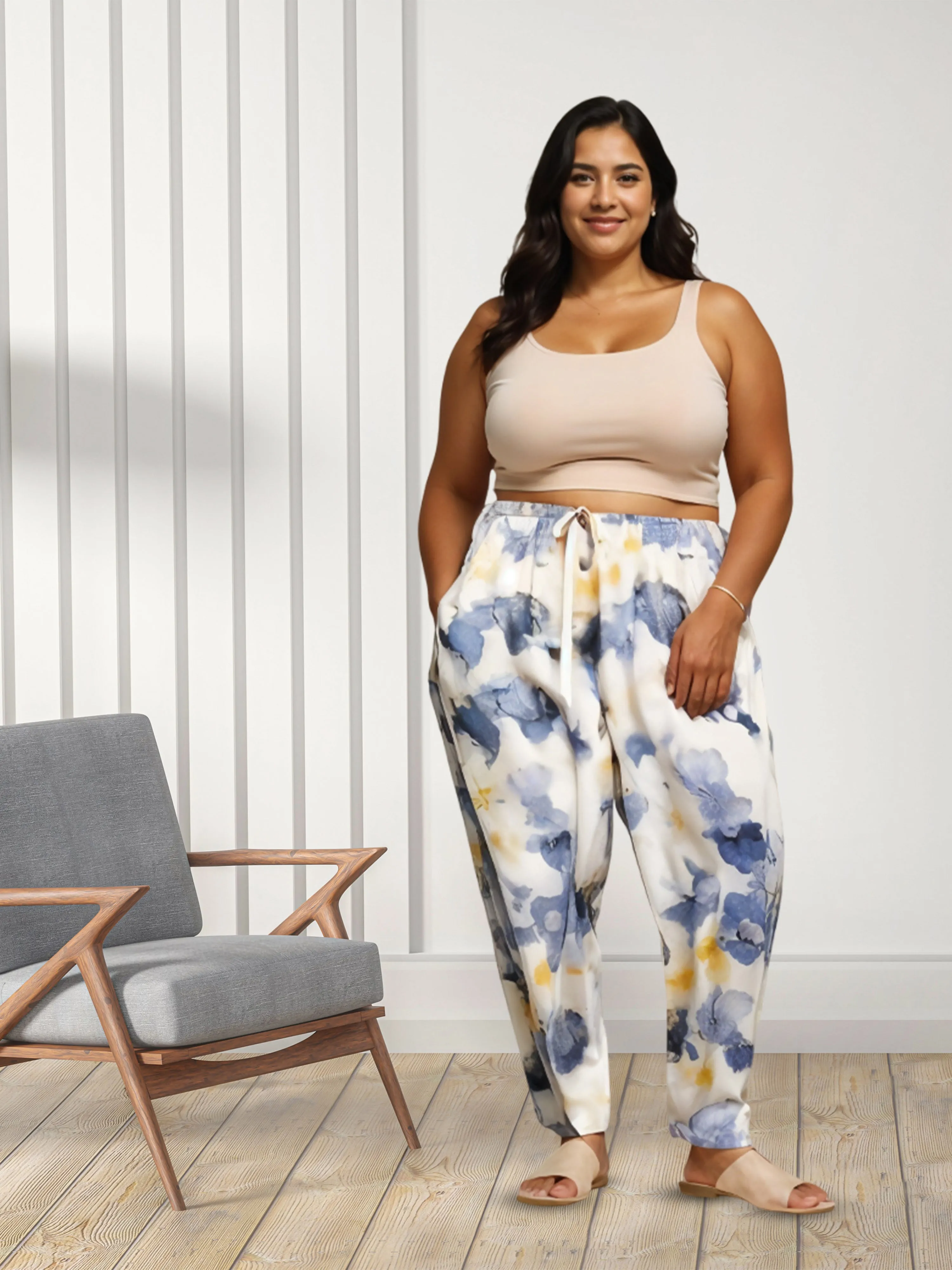 Blue Cloud Rayon Palazzo Pants for Women with Relaxed Fit and Pockets