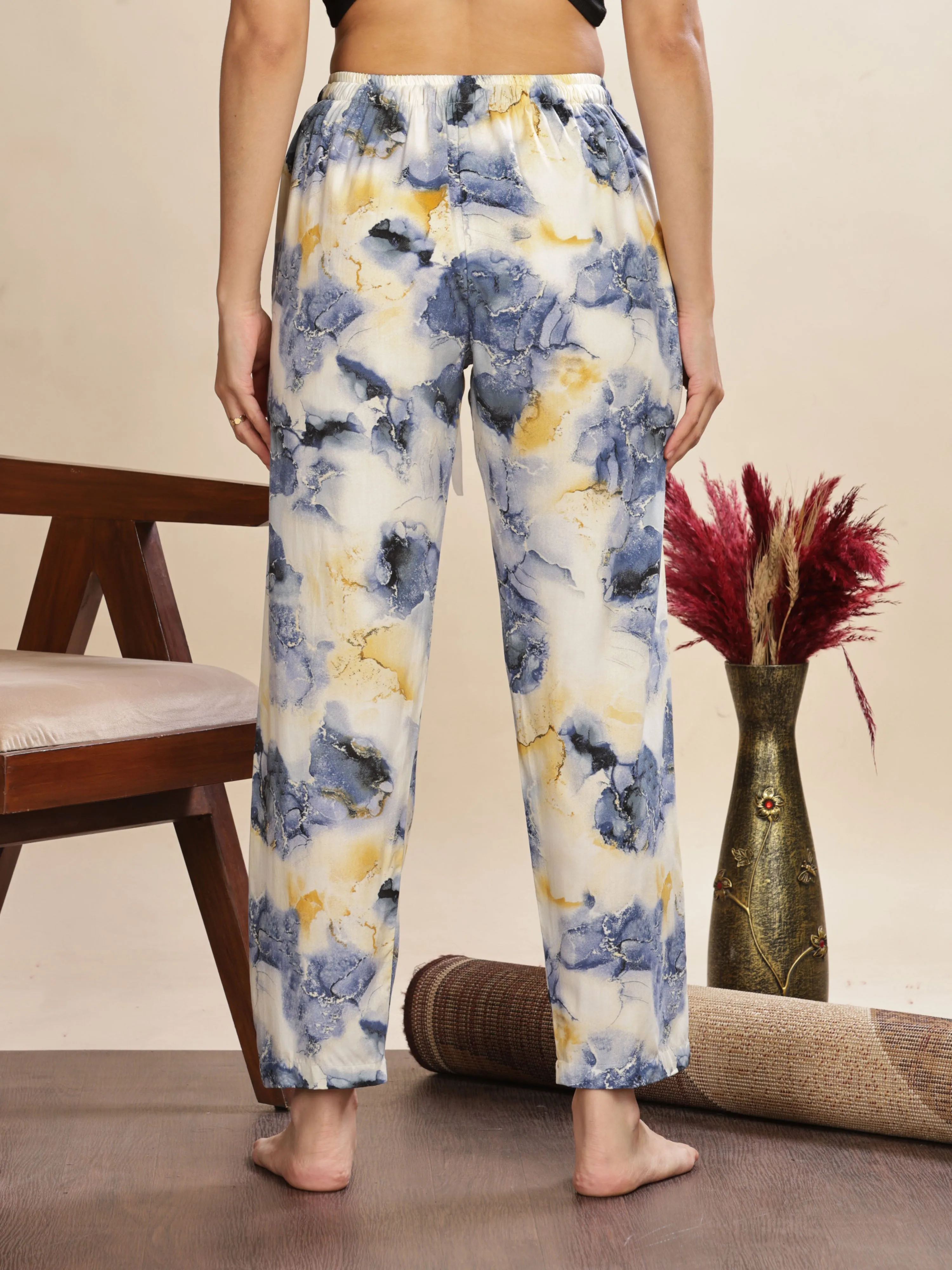 Blue Cloud Rayon Palazzo Pants for Women with Relaxed Fit and Pockets