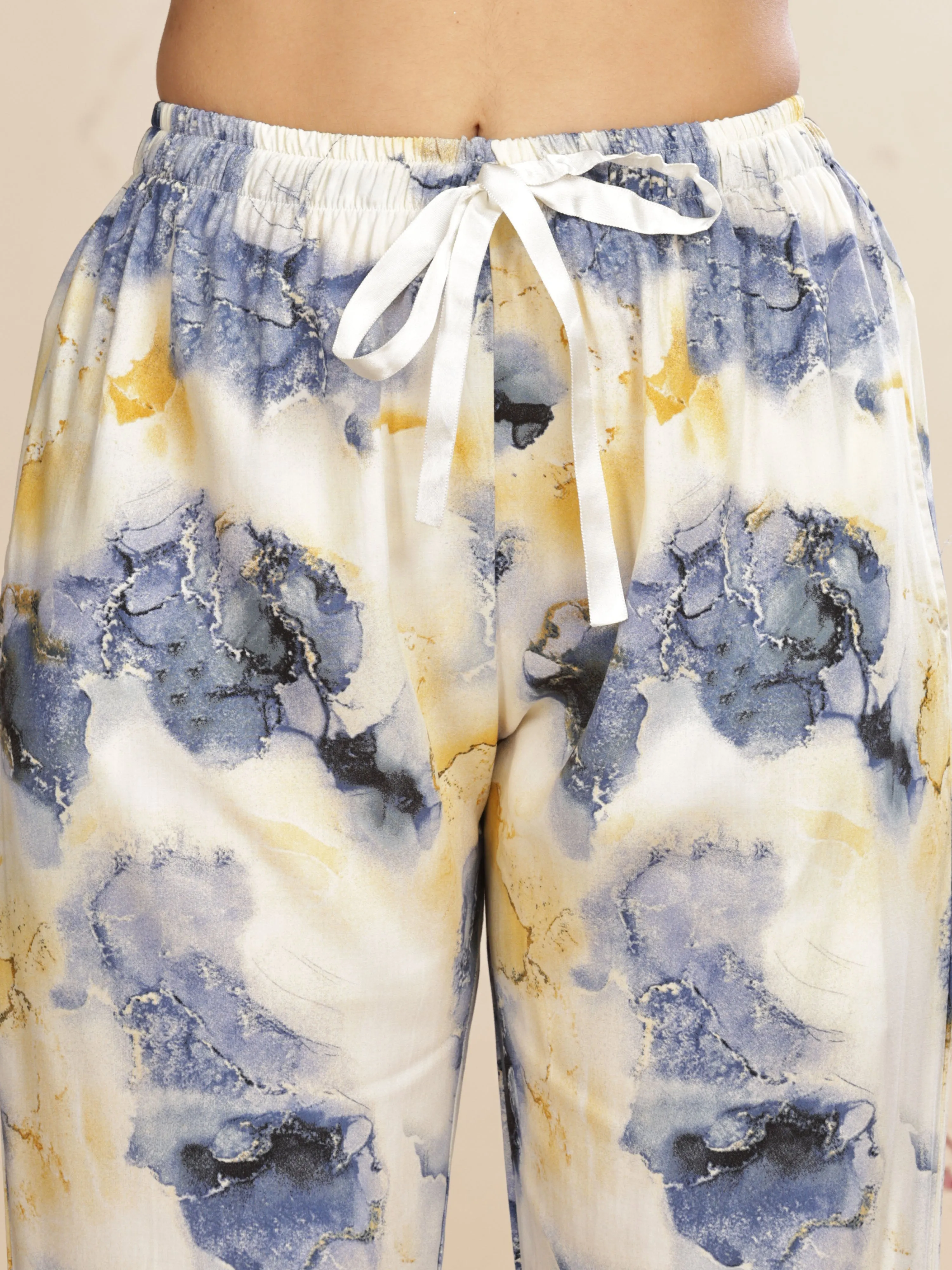 Blue Cloud Rayon Palazzo Pants for Women with Relaxed Fit and Pockets
