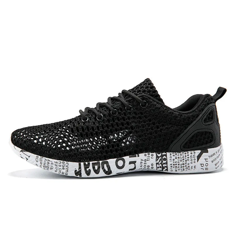 Casual Men's Breathable Sneakers – Hollow Lace-Up Board Shoes for Everyday Wear