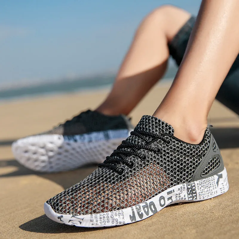 Casual Men's Breathable Sneakers – Hollow Lace-Up Board Shoes for Everyday Wear