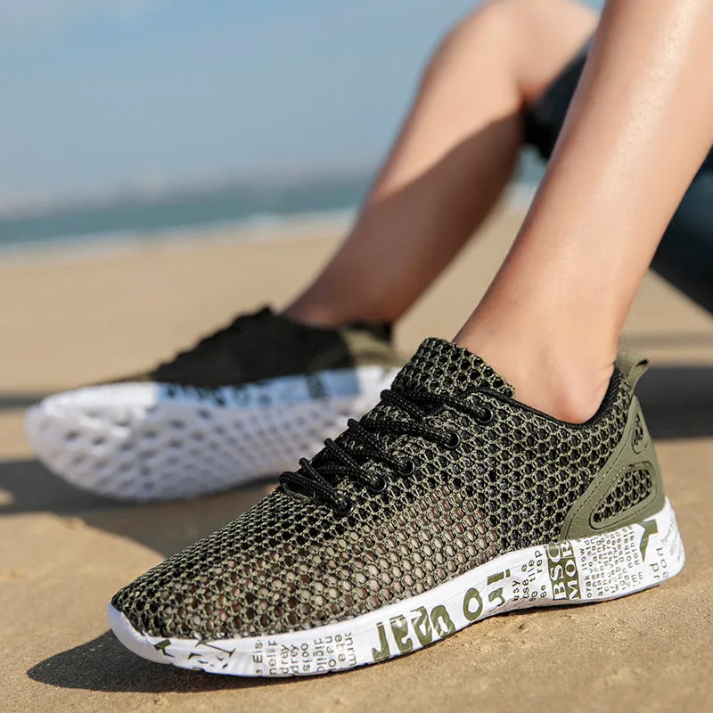 Casual Men's Breathable Sneakers – Hollow Lace-Up Board Shoes for Everyday Wear