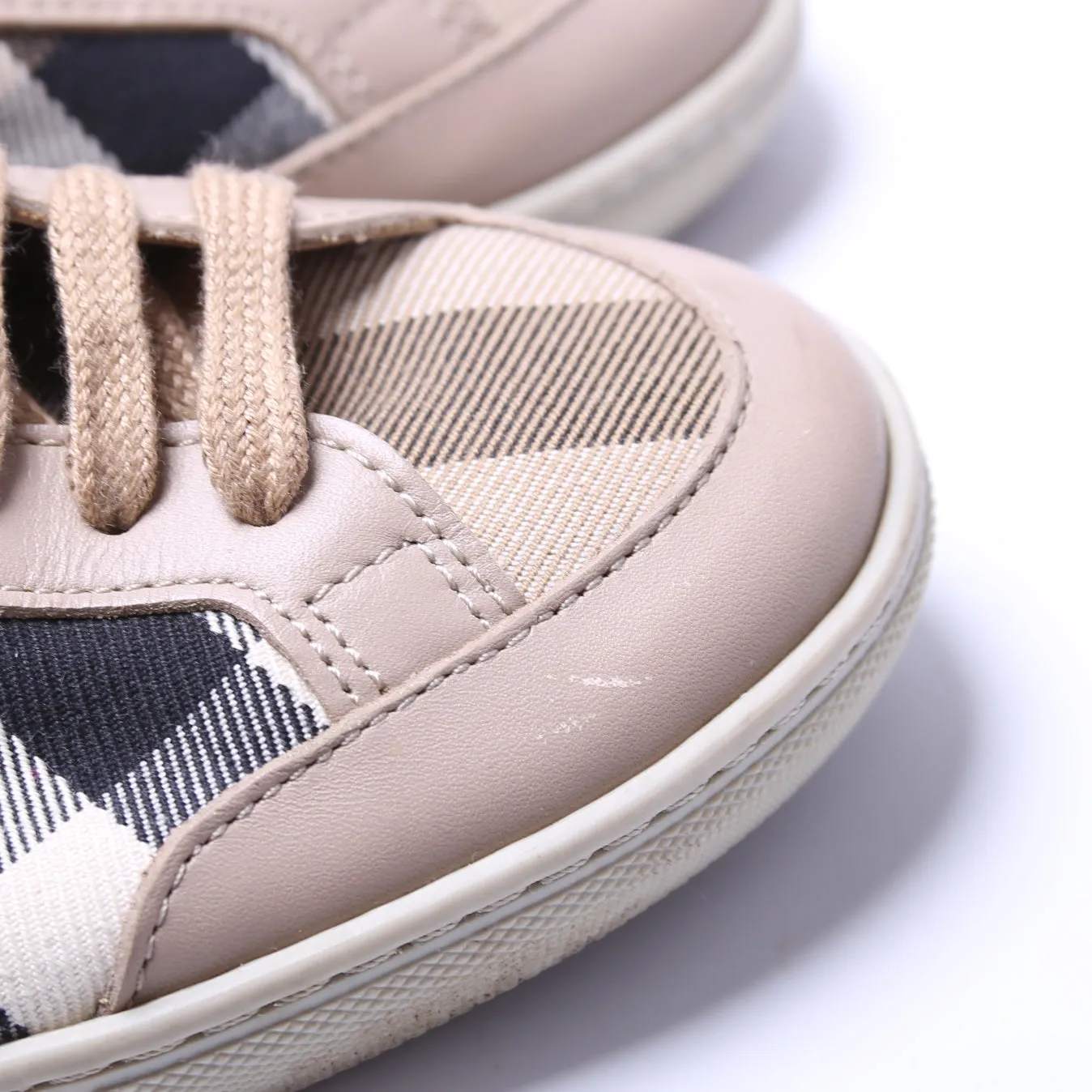 Check/Leather Mid Top Sneakers Size 37