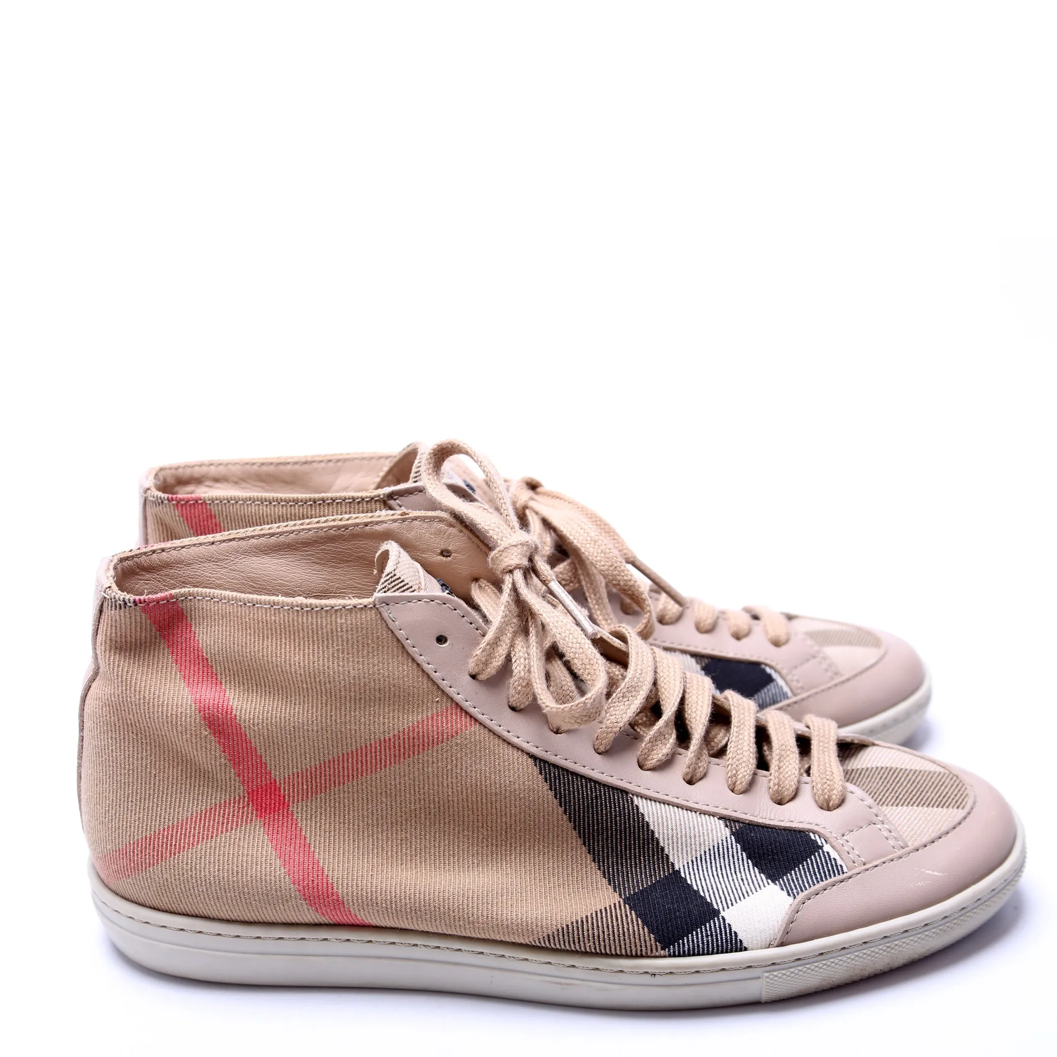 Check/Leather Mid Top Sneakers Size 37
