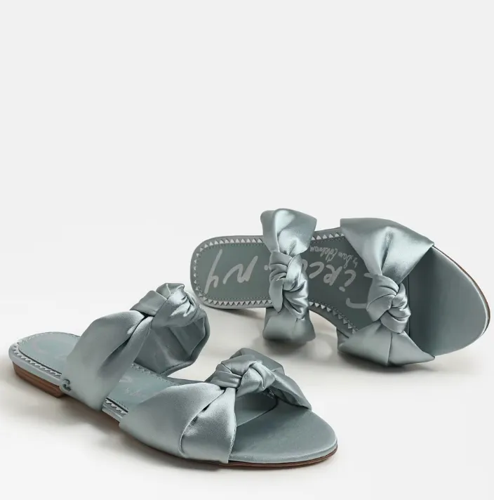 CIRCUS BY SAM EDELMAN MARISSA FLAT SANDAL IN BLUE HAZE SATIN