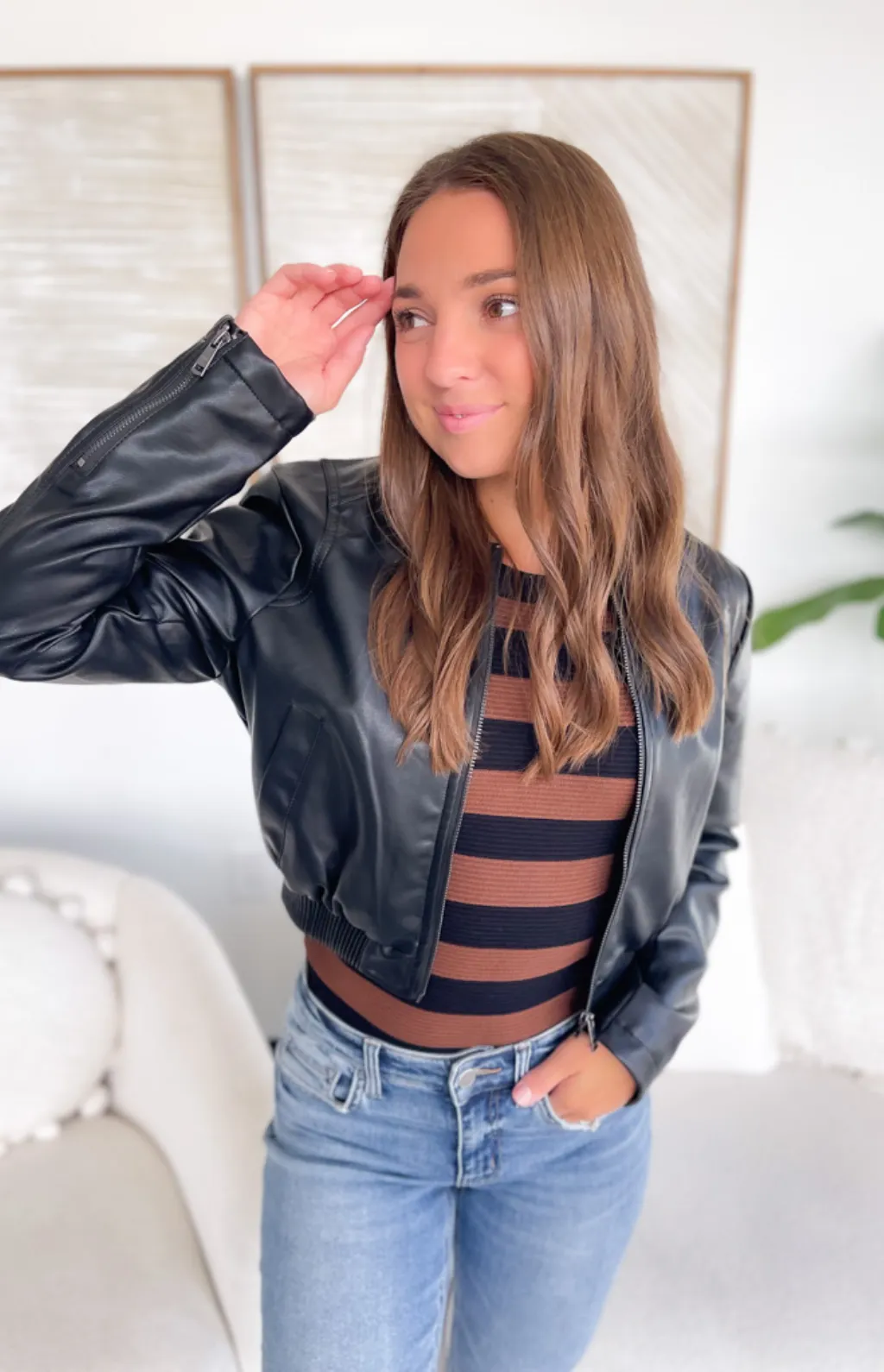 Claire Faux Leather Cropped Jacket