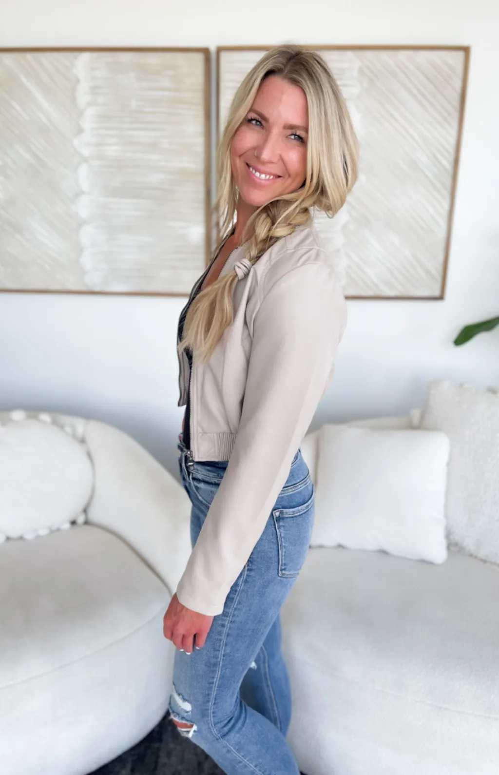Claire Faux Leather Cropped Jacket