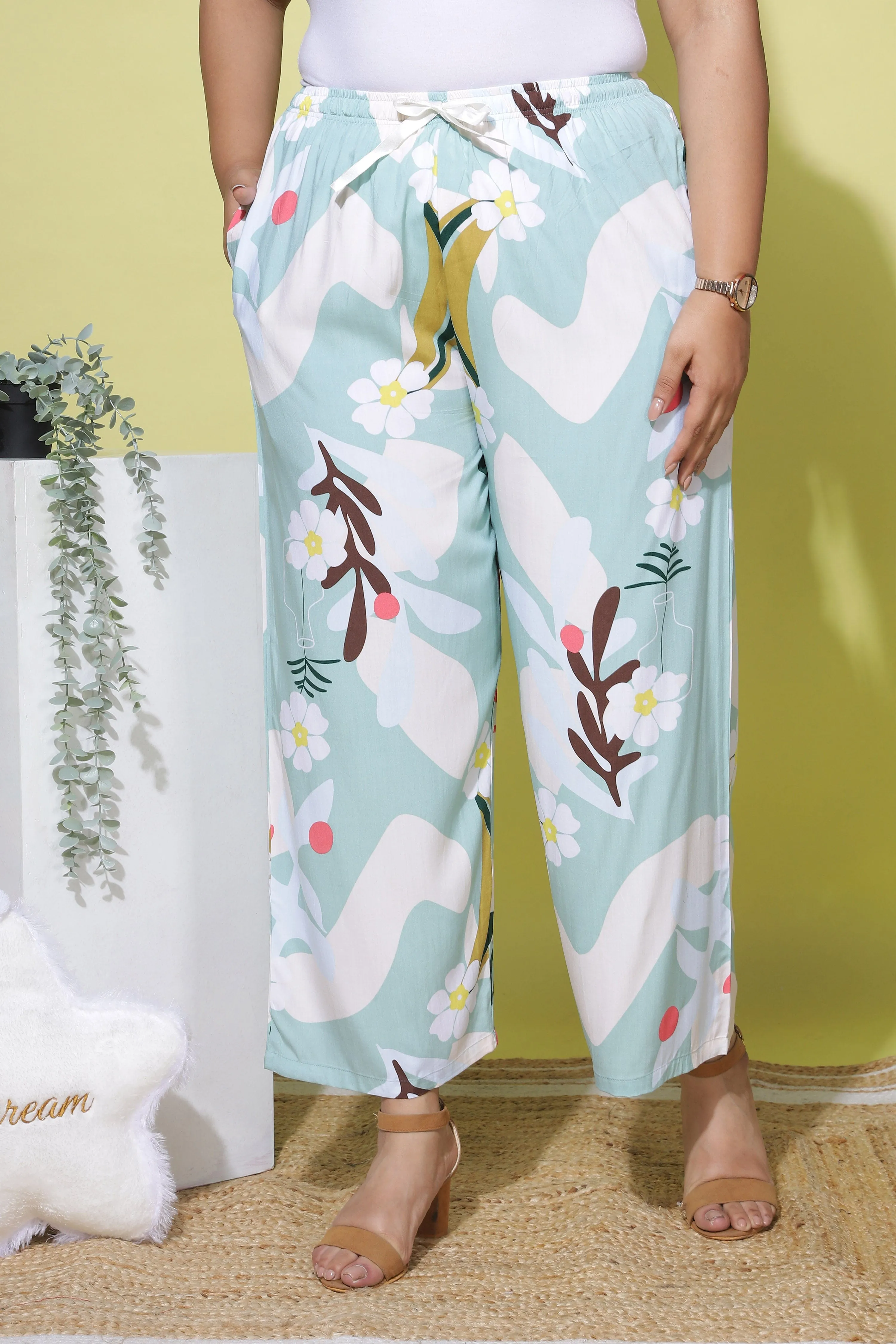 Cloudy Blue Elegant Palazzo Pants for Women in Soft and Airy Fabric