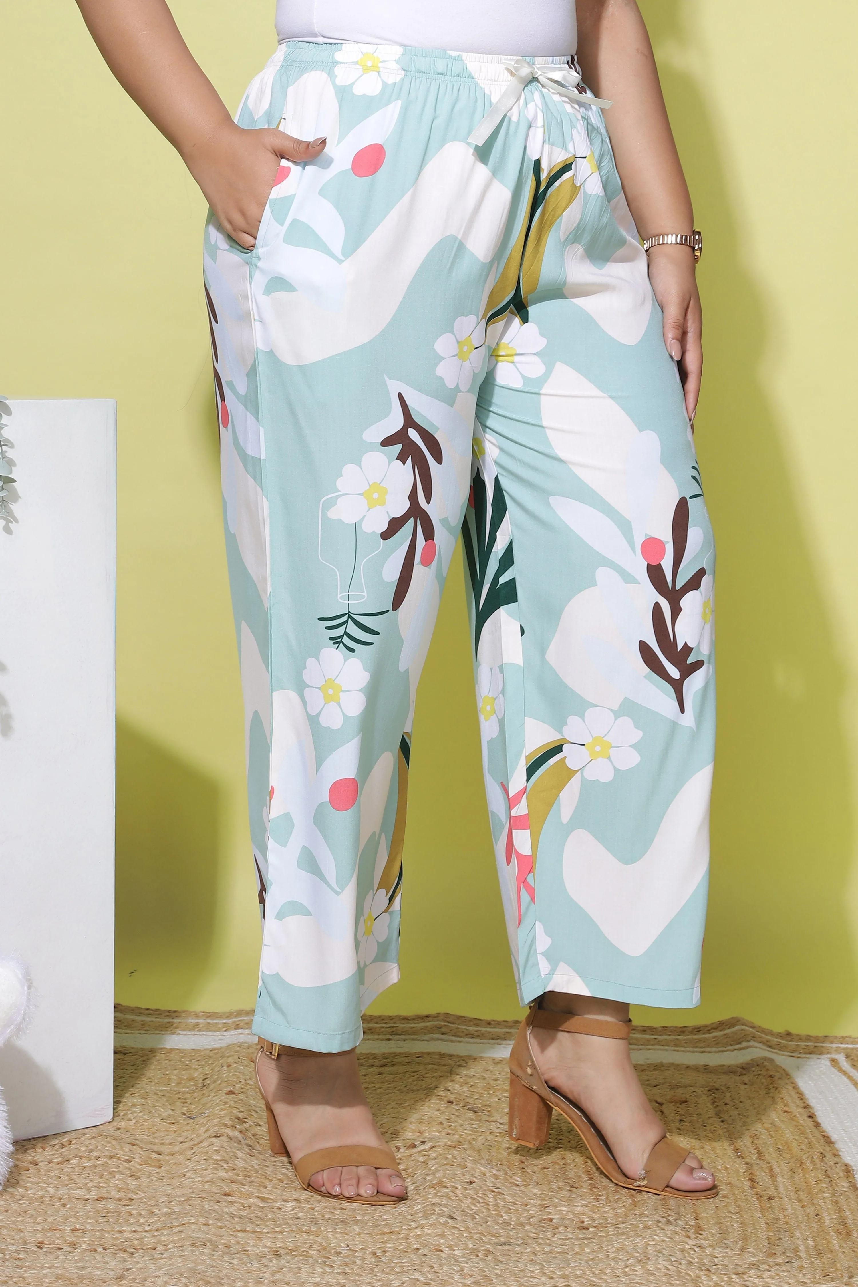 Cloudy Blue Elegant Palazzo Pants for Women in Soft and Airy Fabric