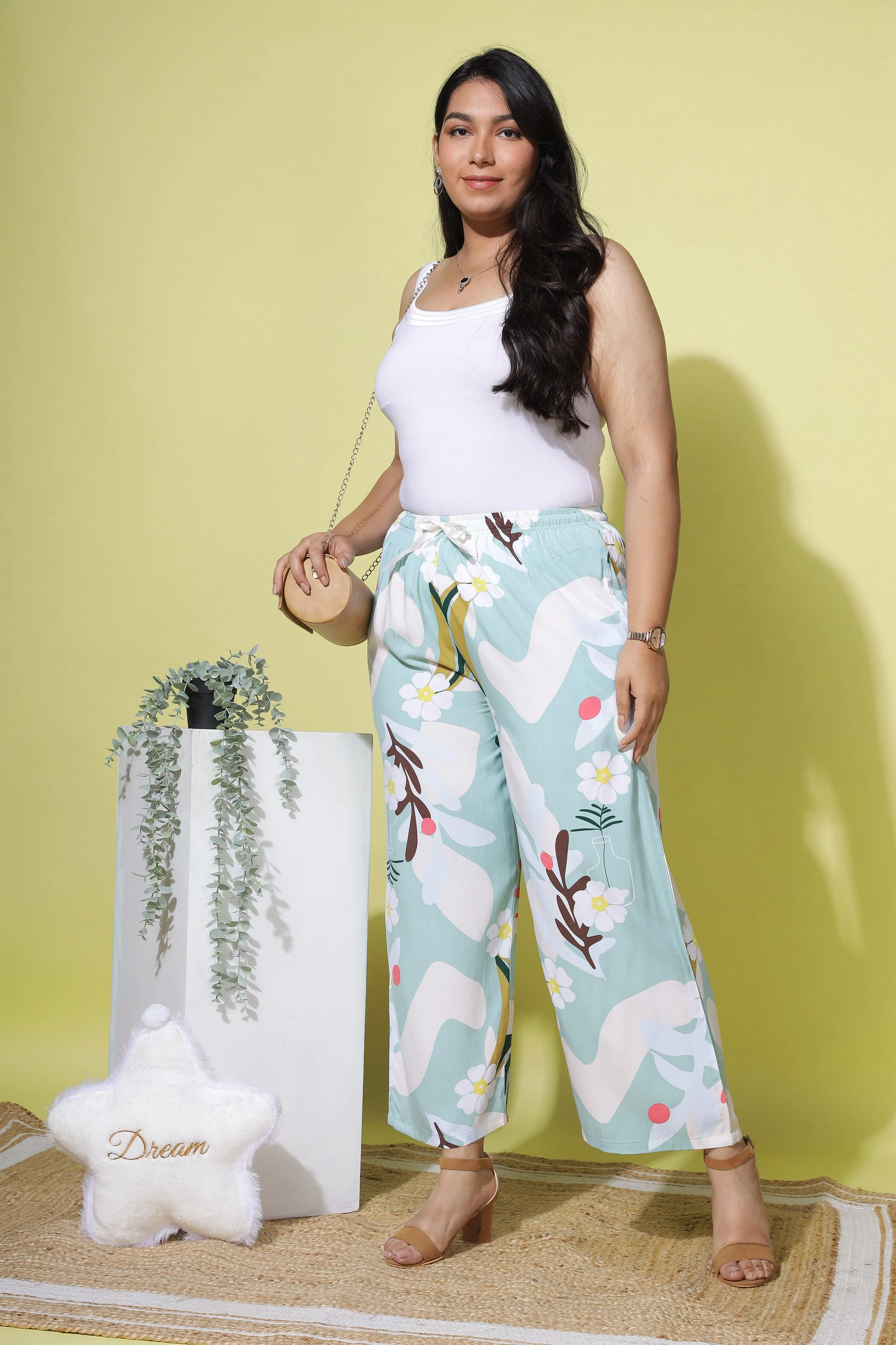 Cloudy Blue Elegant Palazzo Pants for Women in Soft and Airy Fabric