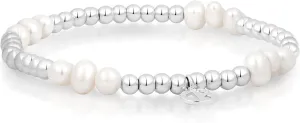COBI 18K Gold Plated Silver Beaded Bracelets for Women, Chunky Thick Paperclip Chains, Stackable Balls Stretch Bracelet, Irregular Freshwater Pearl Pendant, Hypoallergenic Everyday Wear, Ideal Gifts