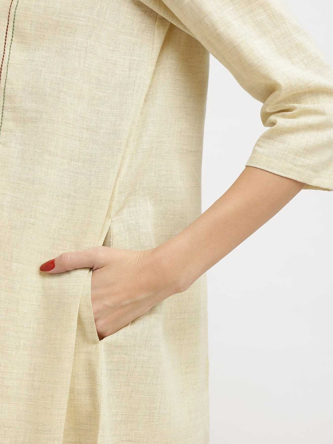 Cotton Solid A-Line Midi Dress - Khaki
