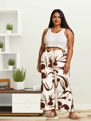 Cream Cookie Printed Palazzo Pants for Women in Soft Rayon Fabric