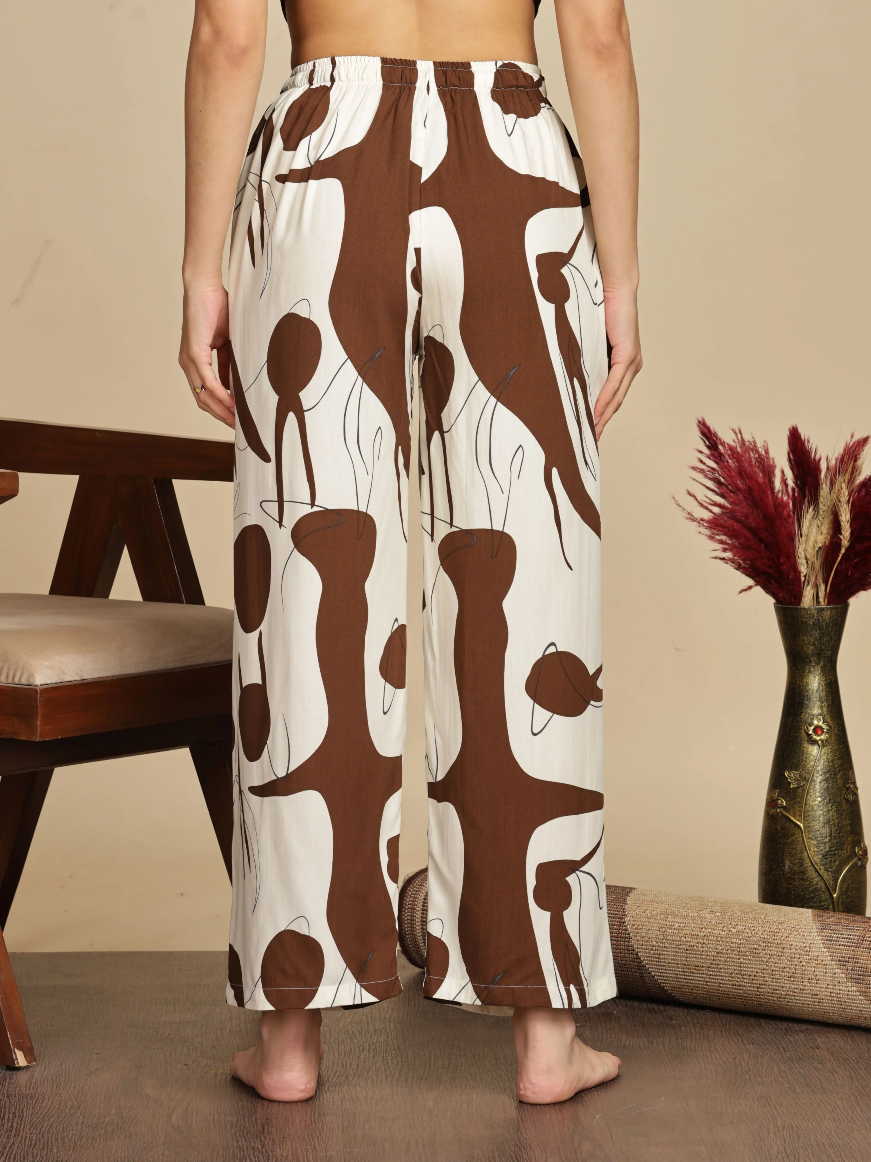 Cream Cookie Printed Palazzo Pants for Women in Soft Rayon Fabric