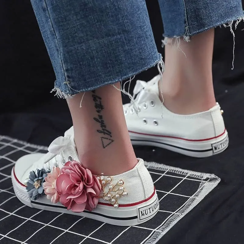 Cute Flower Canvas Sneakers for Girls | LS - A01FL