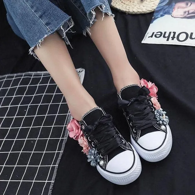 Cute Flower Canvas Sneakers for Girls | LS - A01FL