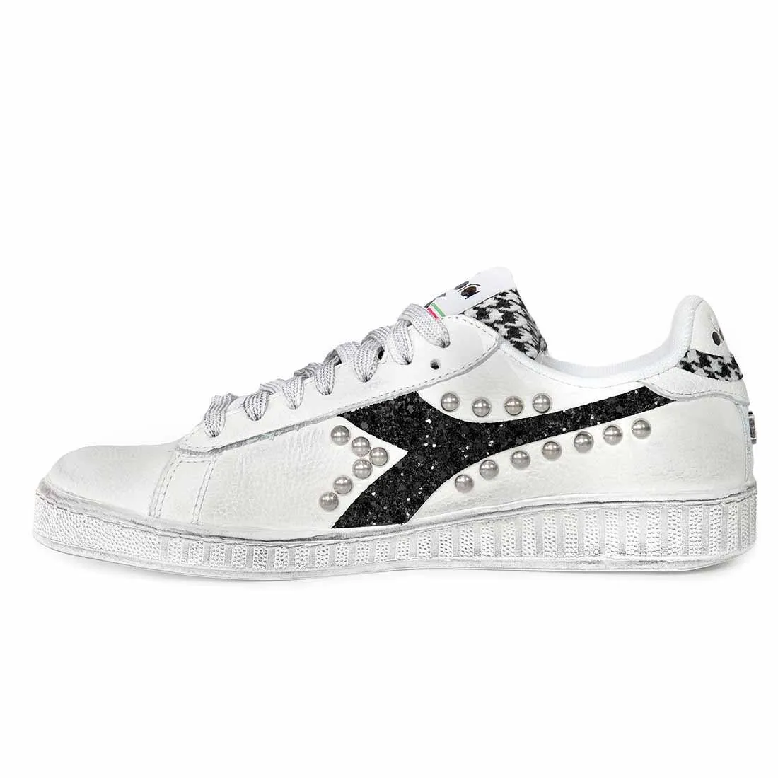 Diadora Game Low Pied De Poule, Glitter Nero e Borchie