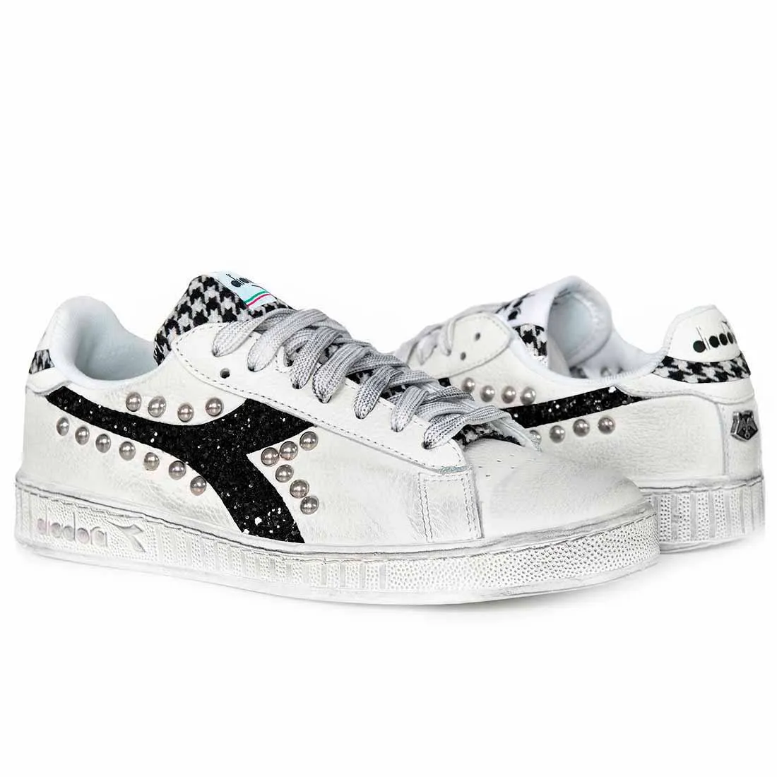 Diadora Game Low Pied De Poule, Glitter Nero e Borchie