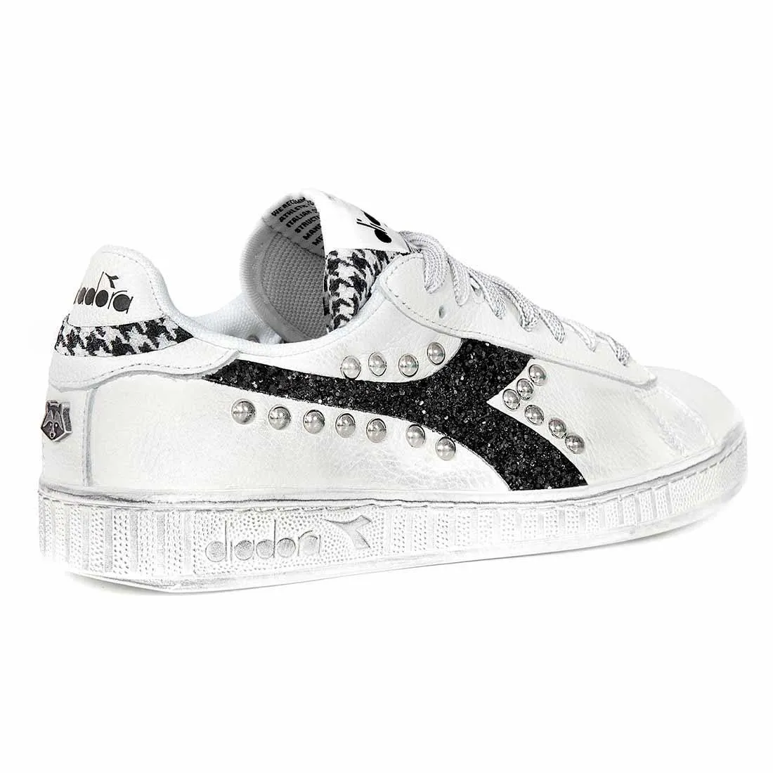 Diadora Game Low Pied De Poule, Glitter Nero e Borchie
