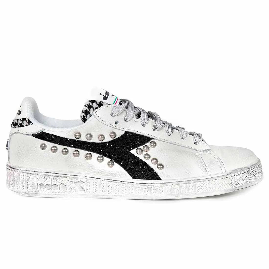 Diadora Game Low Pied De Poule, Glitter Nero e Borchie