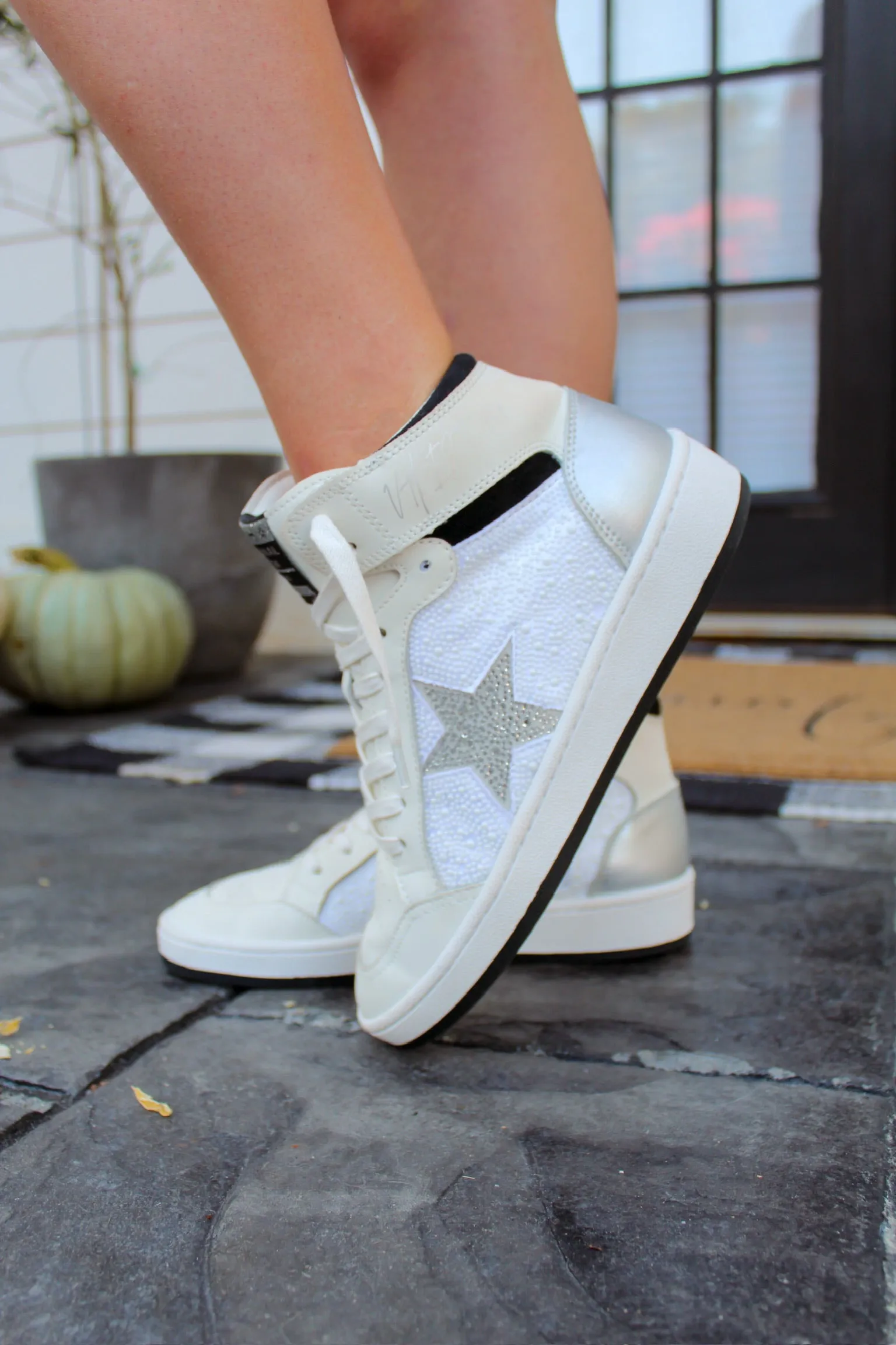 Dream 9 Pearl and Rhinestone Vintage Havana High Top Sneaker