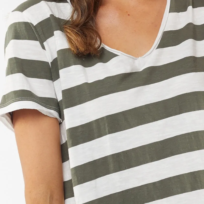 Elm | Maeve Midi Dress - Khaki/White Stripe