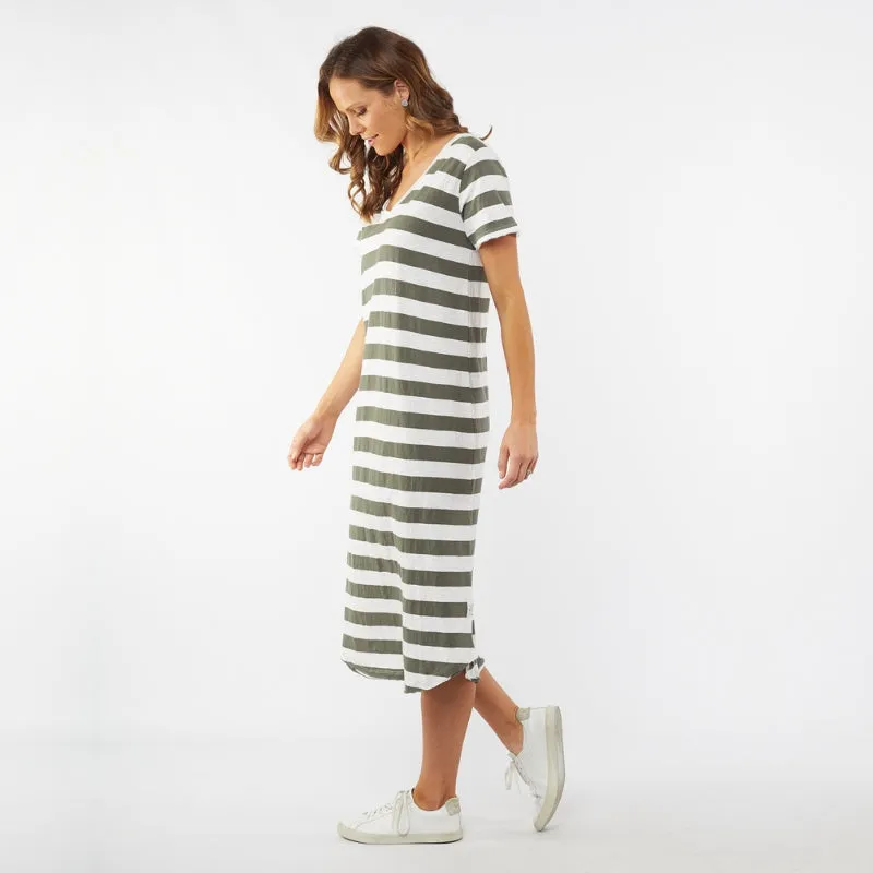 Elm | Maeve Midi Dress - Khaki/White Stripe
