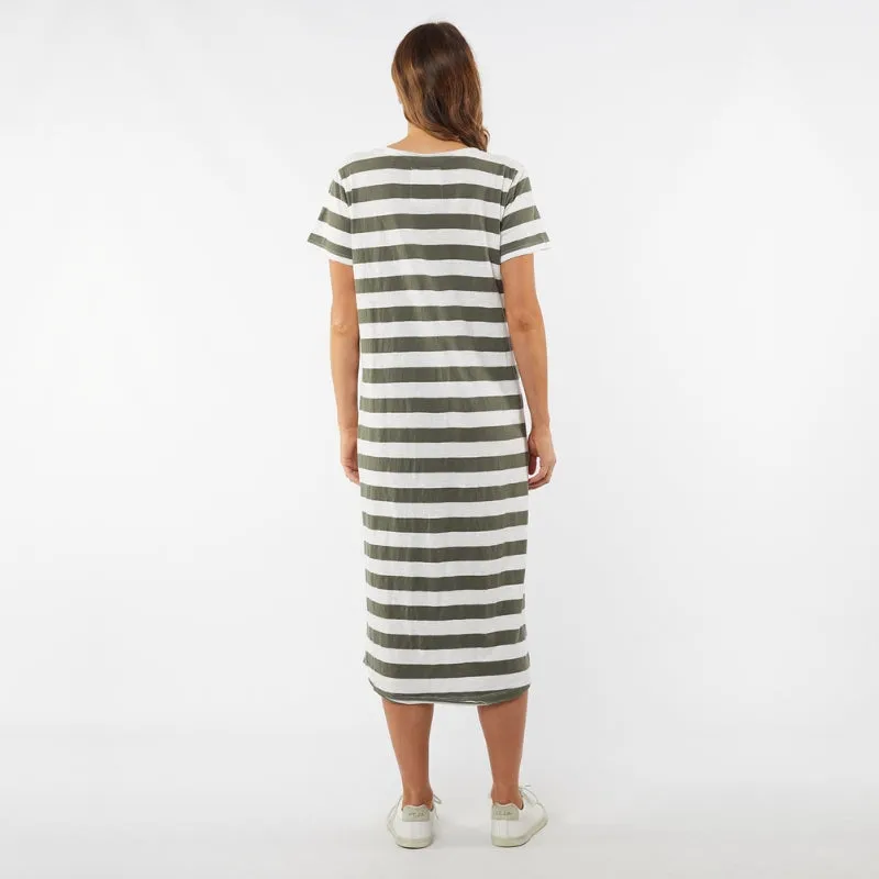 Elm | Maeve Midi Dress - Khaki/White Stripe