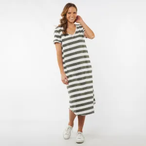 Elm | Maeve Midi Dress - Khaki/White Stripe