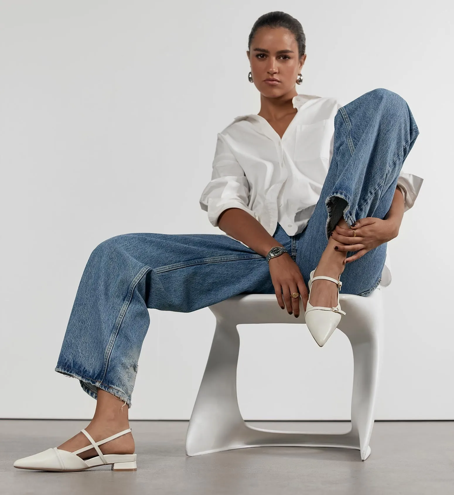 Firecrown White Leather Flats