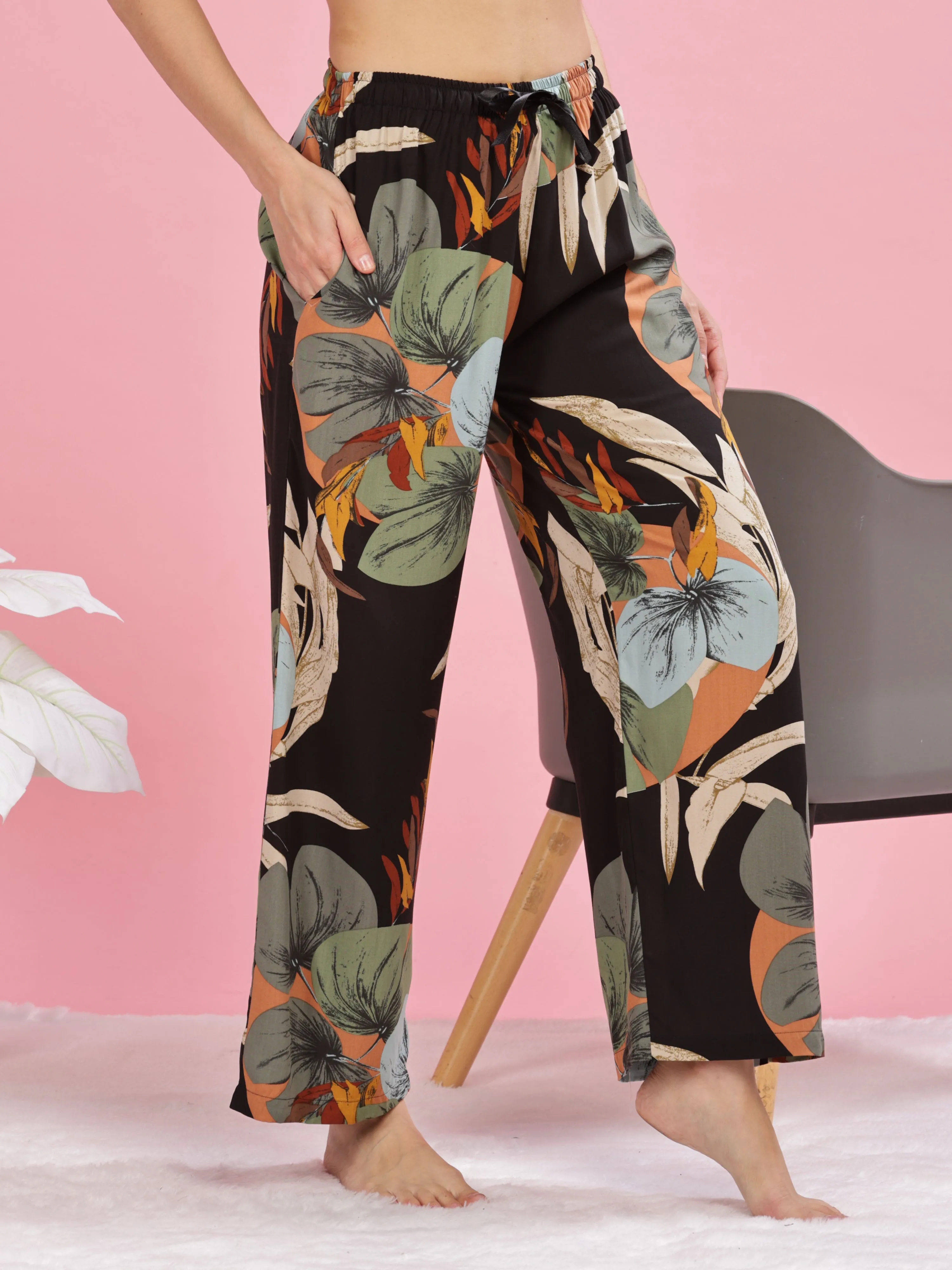 Forest Black Stylish Palazzo Pants for Women with Elastic Waistband