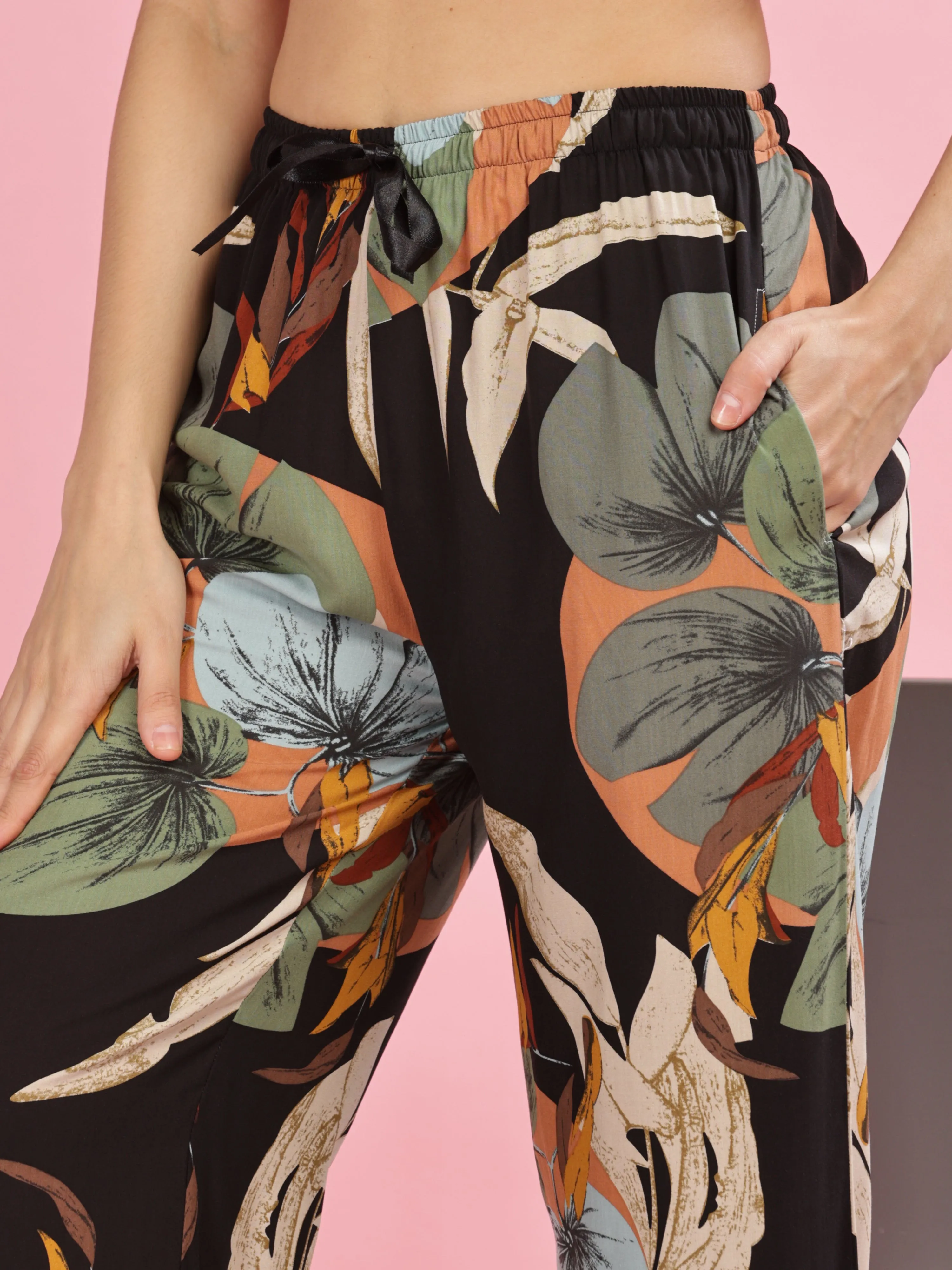 Forest Black Stylish Palazzo Pants for Women with Elastic Waistband