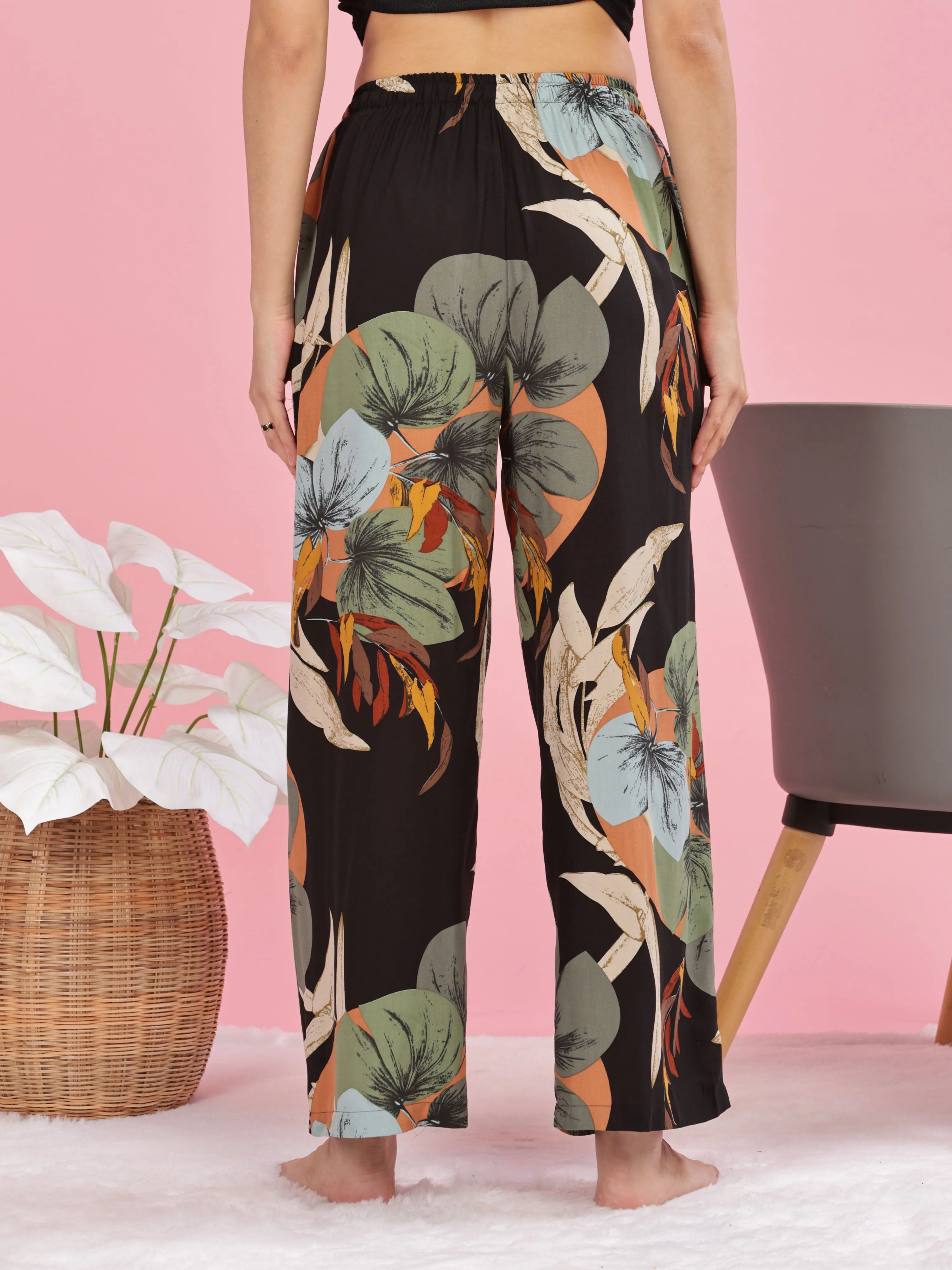 Forest Black Stylish Palazzo Pants for Women with Elastic Waistband