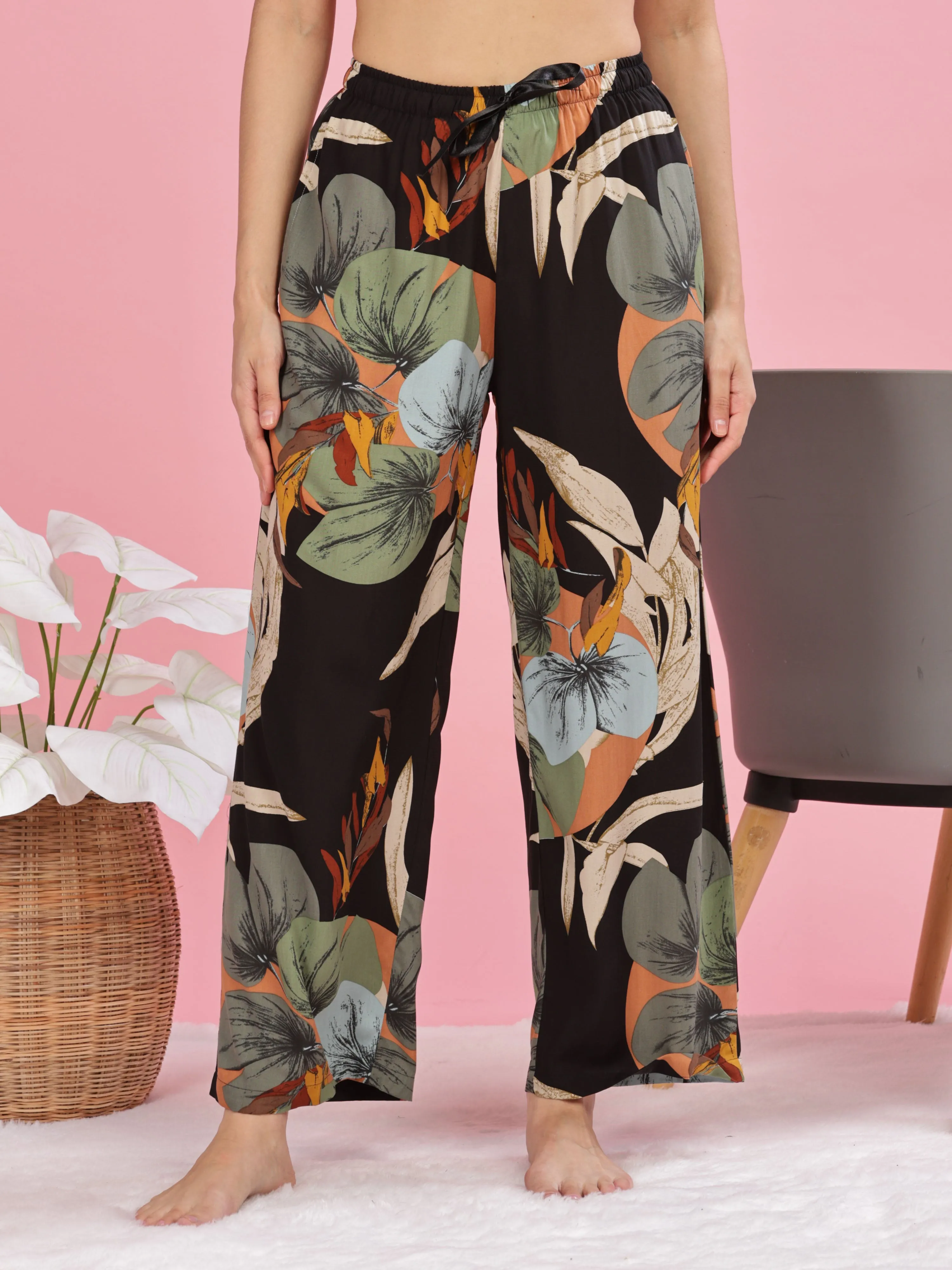 Forest Black Stylish Palazzo Pants for Women with Elastic Waistband
