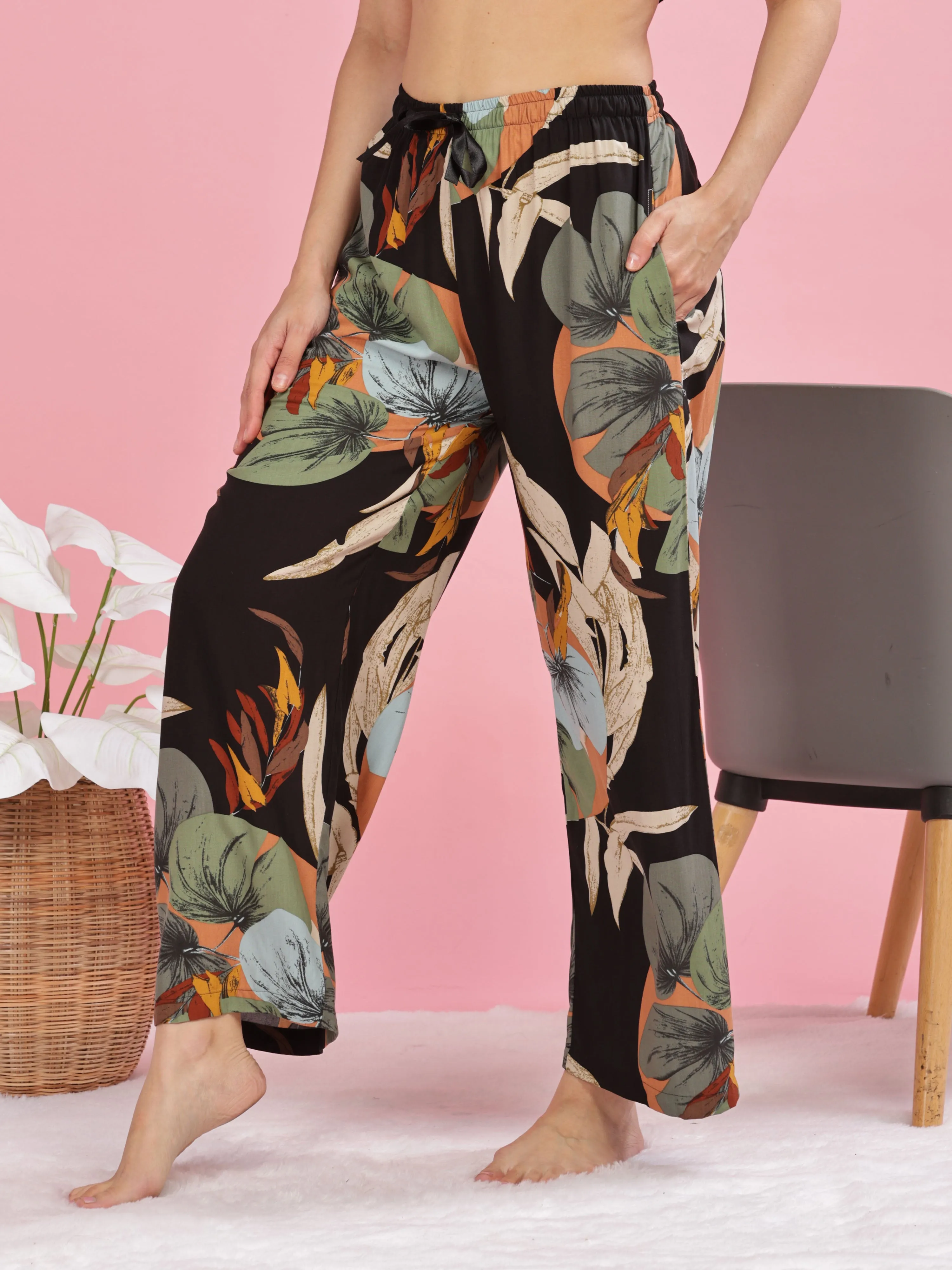 Forest Black Stylish Palazzo Pants for Women with Elastic Waistband