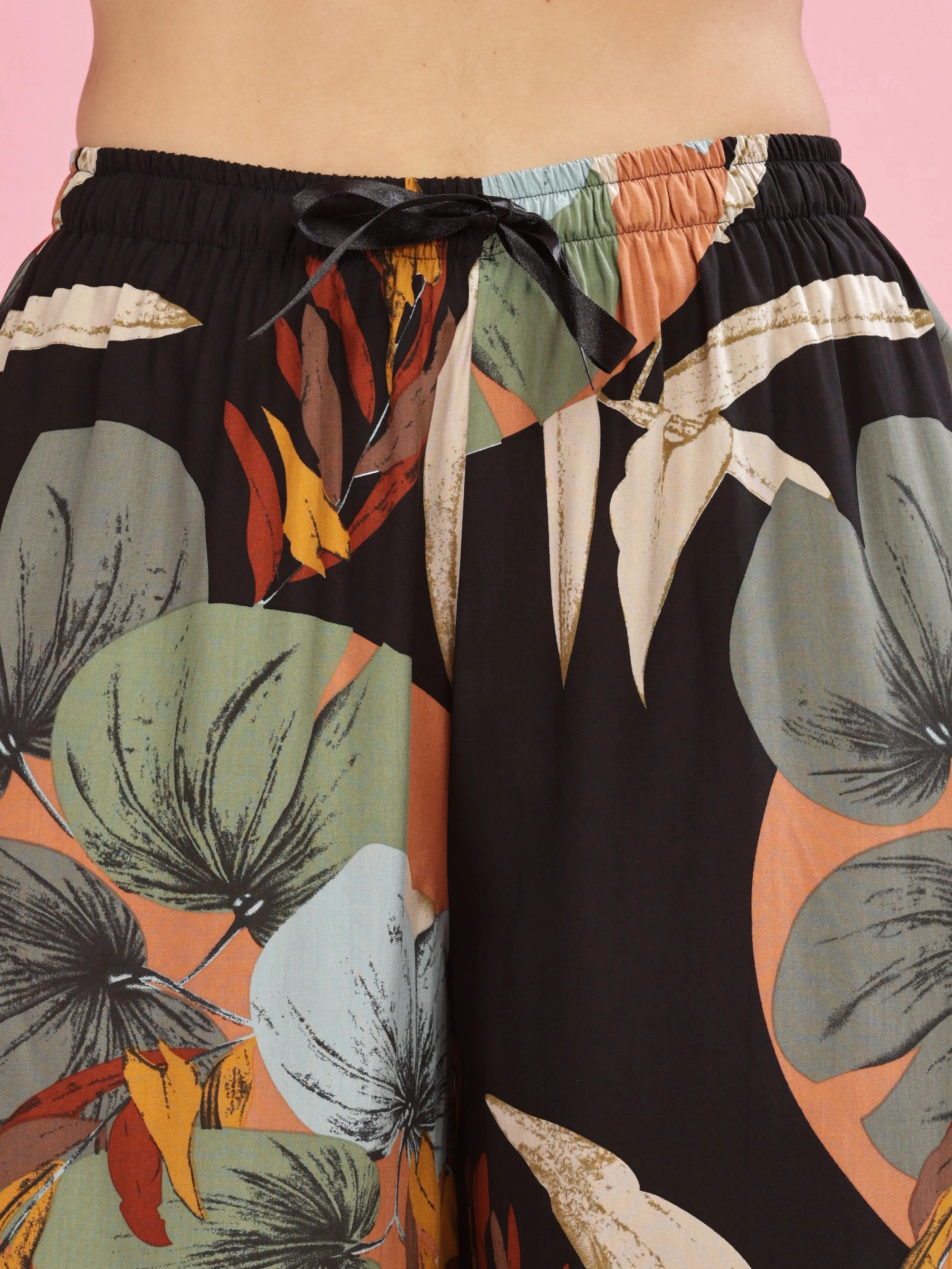 Forest Black Stylish Palazzo Pants for Women with Elastic Waistband