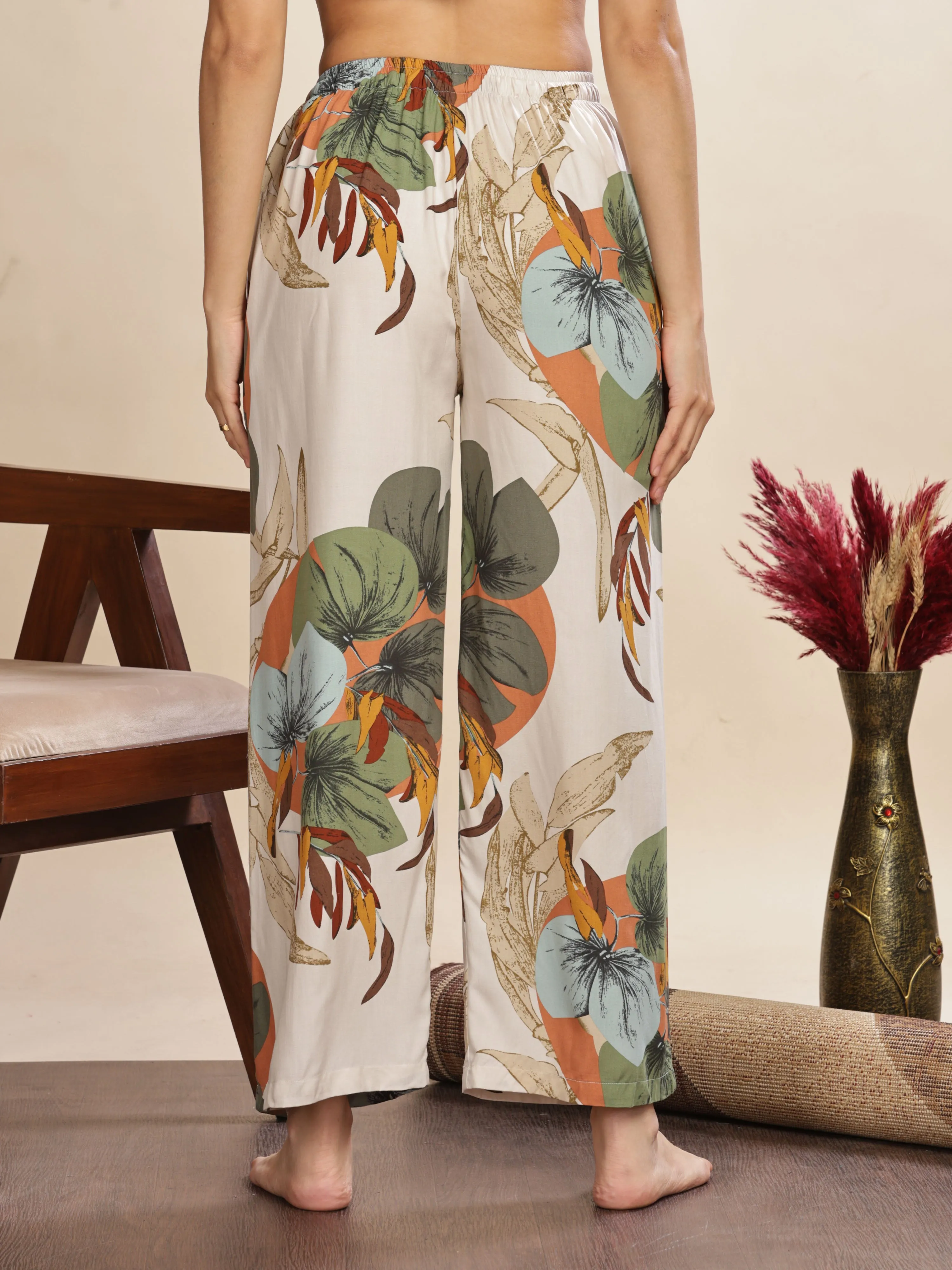 Forest White Printed Palazzo Pants for Women with Comfortable Fit