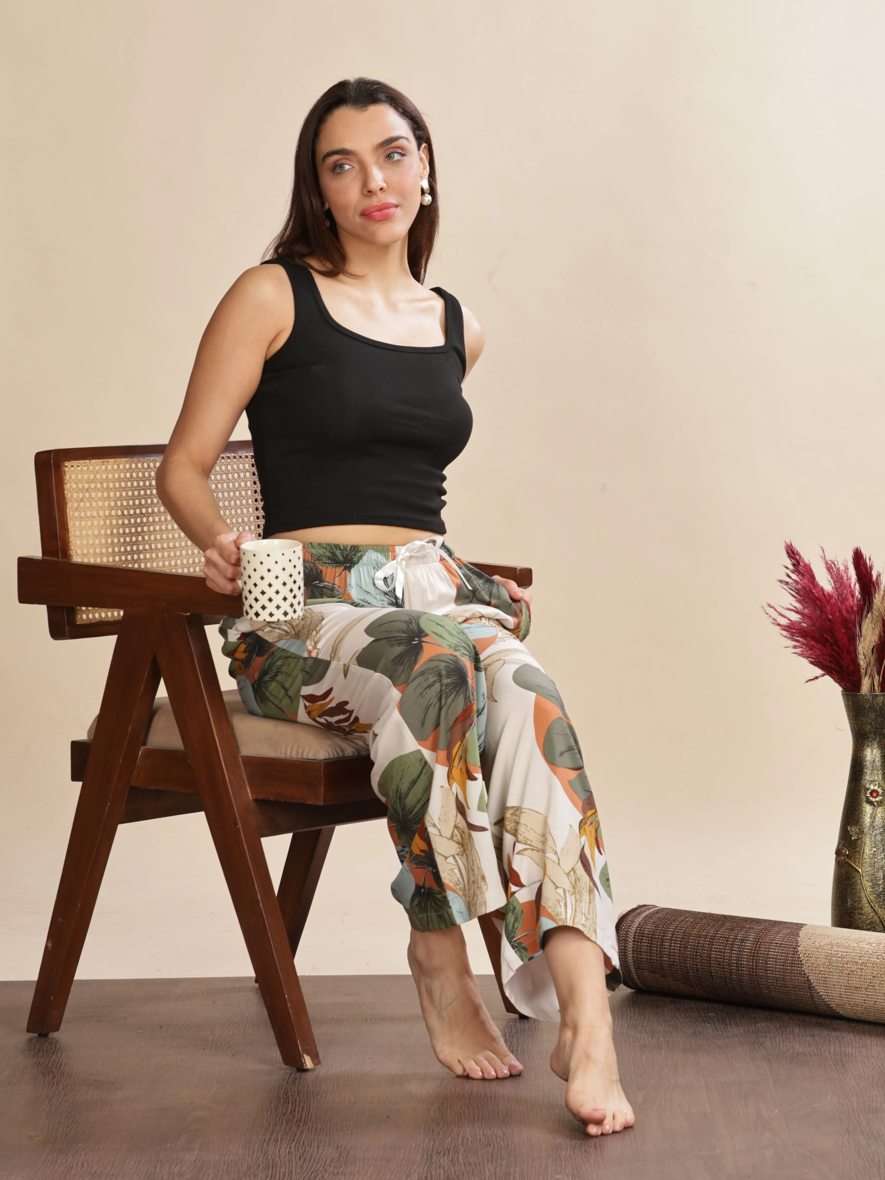 Forest White Printed Palazzo Pants for Women with Comfortable Fit